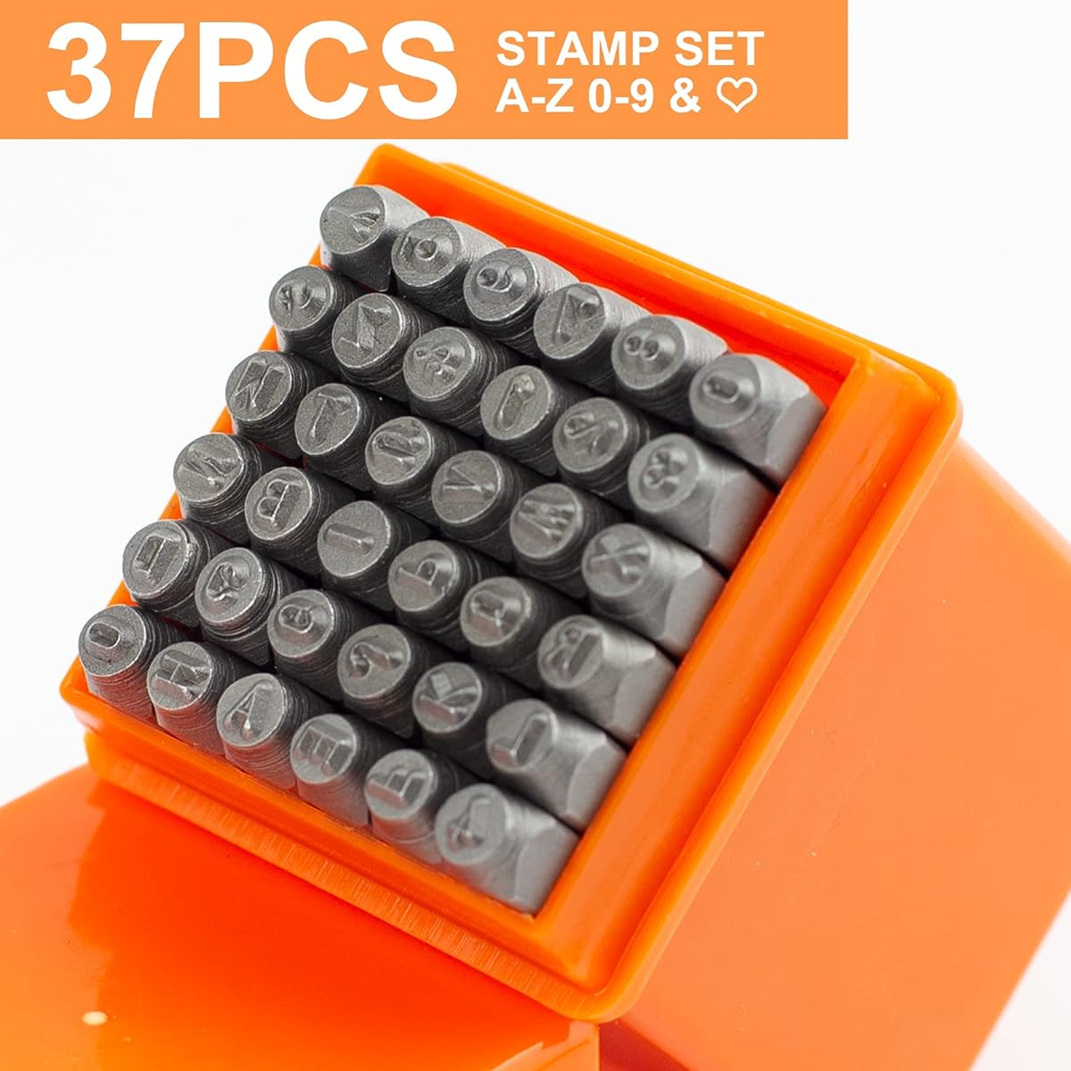 SEEKQUA 37 Piece Number and Letter Stamp Set (A-Z 0-9 &) Metal Stamp Kit Metal Plastic Wood Leather (3mm)