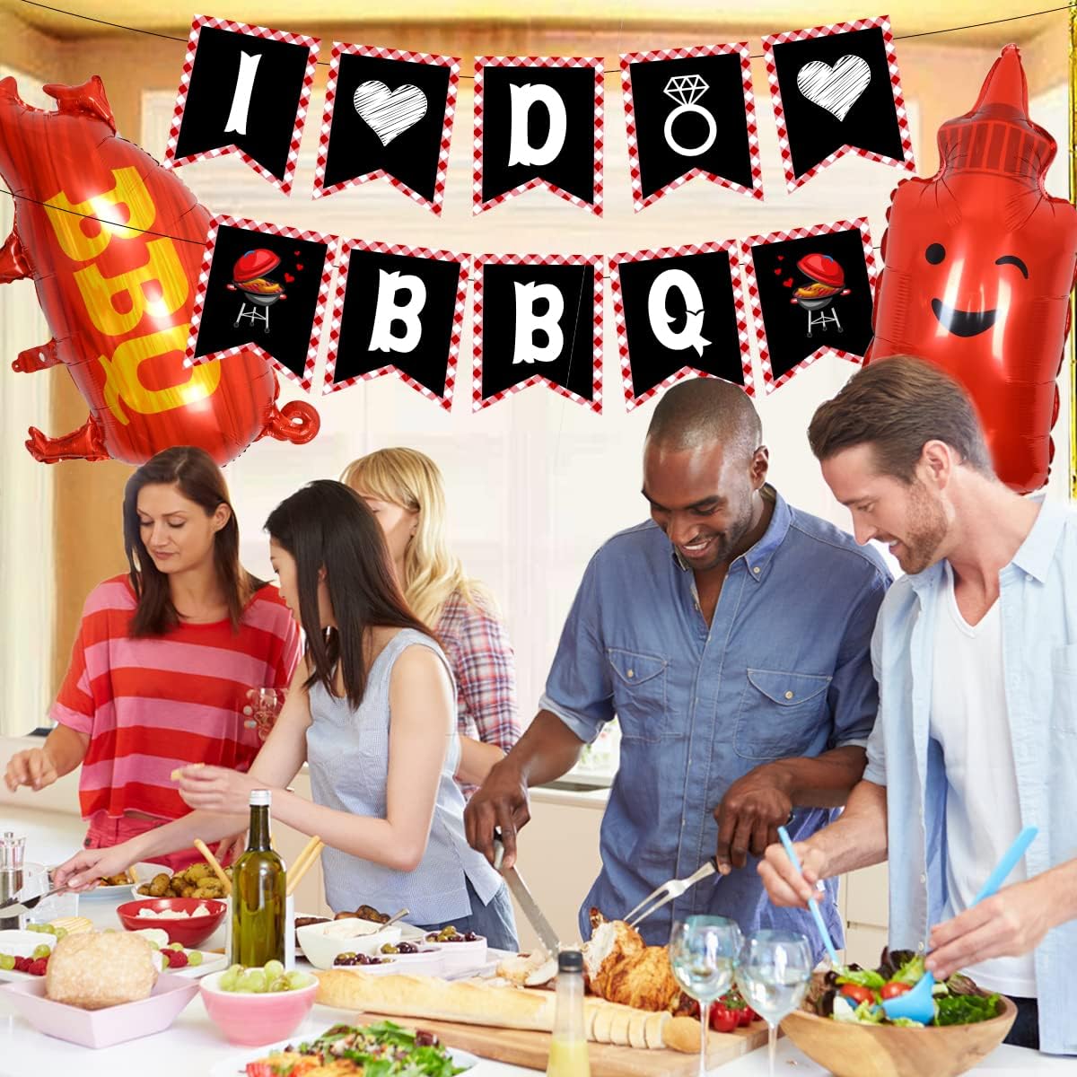BBQ Bachelorette Decorations, I Do BBQ Decorations - Banner, Diamond Ring, BBQ Pig Foil Balloons Better be Quick Engagement Bridal Shower Party Supplies with Tinsel Curtain Backdrop