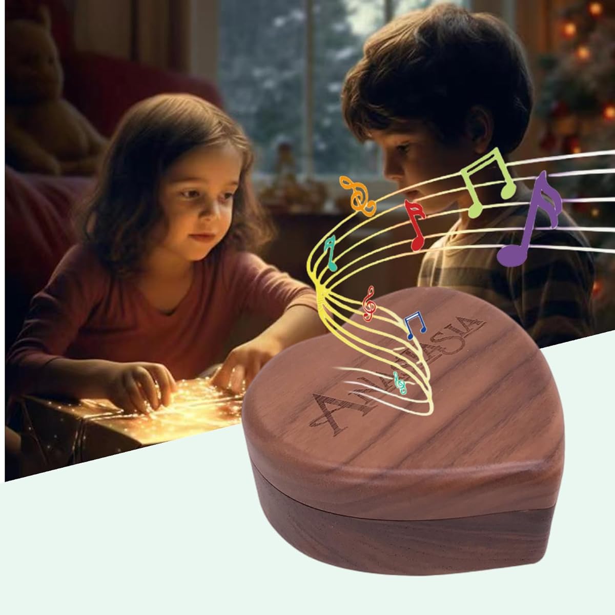 Teykst Once Upon a December Heart Shape Music Box Wooden Wind-Up Music Box Decorative Collection Birthday Anniversary Christmas Gift