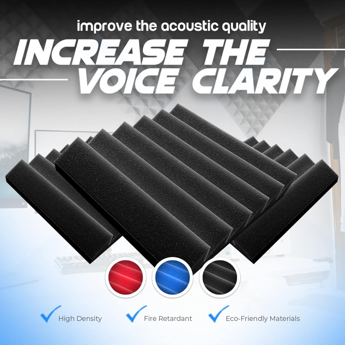 Arrowzoom 24pcs Black & Red Triangle PRO Acoustic Foam Tile Wall for Soundproof Recording and Noise Reduction for Studio & Home 30cm x 30cm x 5cm SD1243