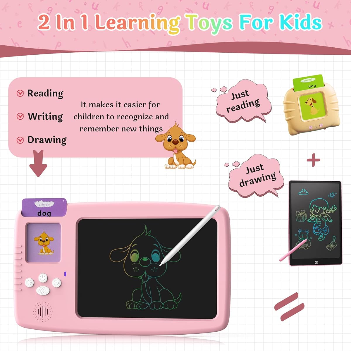 LCD Writing Tablet with Talking Flash Cards, Language Development Toys for Toddlers, 2022 Newest Doodle Board Writing Pad for Kids, Gift for Boys and Girls Ages 3-12