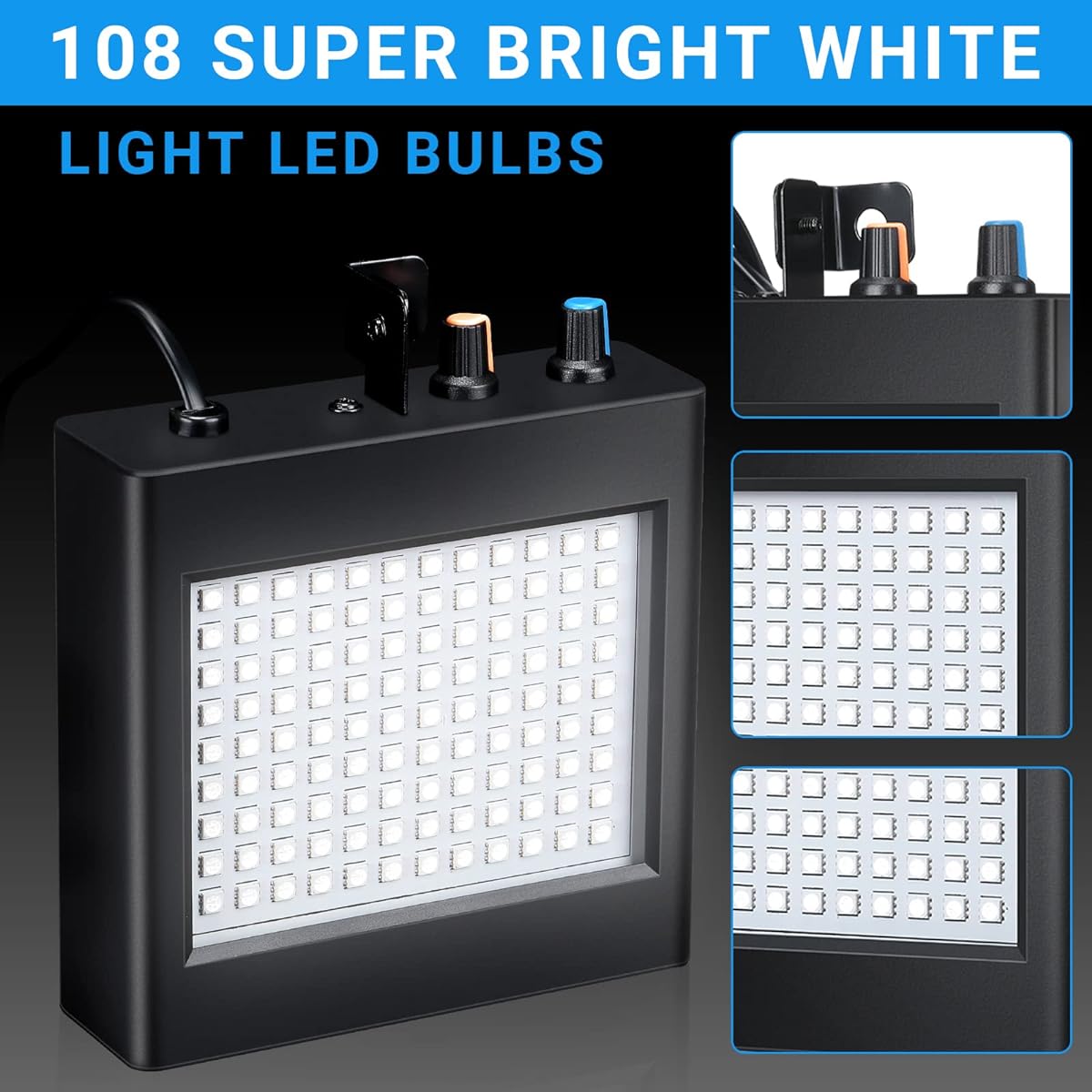 4pcs Strobe Lights White 108 Bright LED Bulbs Party Lights Manual Auto Sound LED Strobe Lights for Party Room Stage Dance Birthday DJ Bar Halloween Christmas Wedding Show