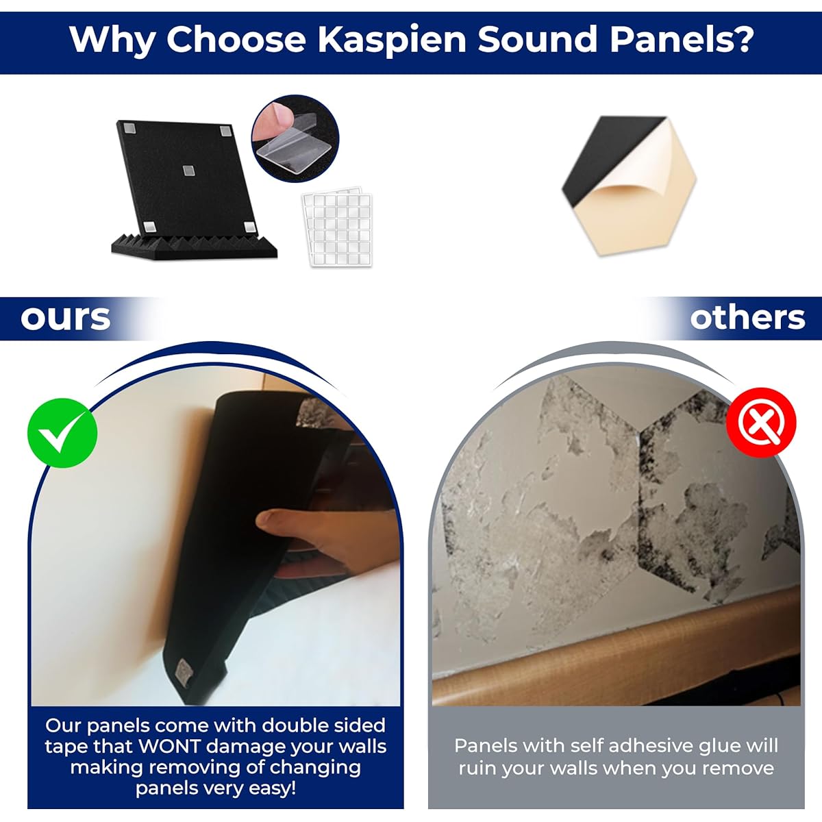 Kaspien Sound | Pack of 24 | High Density Acoustic Foam Wall Panels | Pyramid Shape | Double Sided Adhesive Tape | Sound Absorbing Acoustic Panels | Acoustic Foam Panels for Walls | 12x12x2 inches