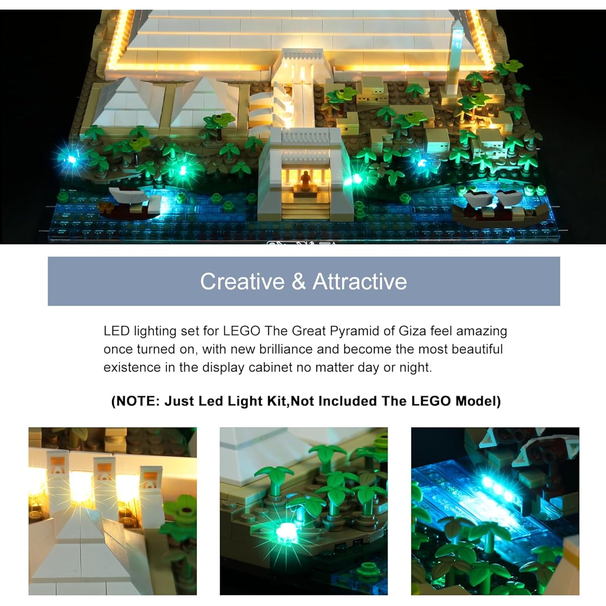 BrickBling Light Kit for Lego Architecture Great Pyramid of Giza Bidling Set (Light Only) LED Lighting for Lego Pyramid of Giza Compatible with Lego 21058-Classic Version
