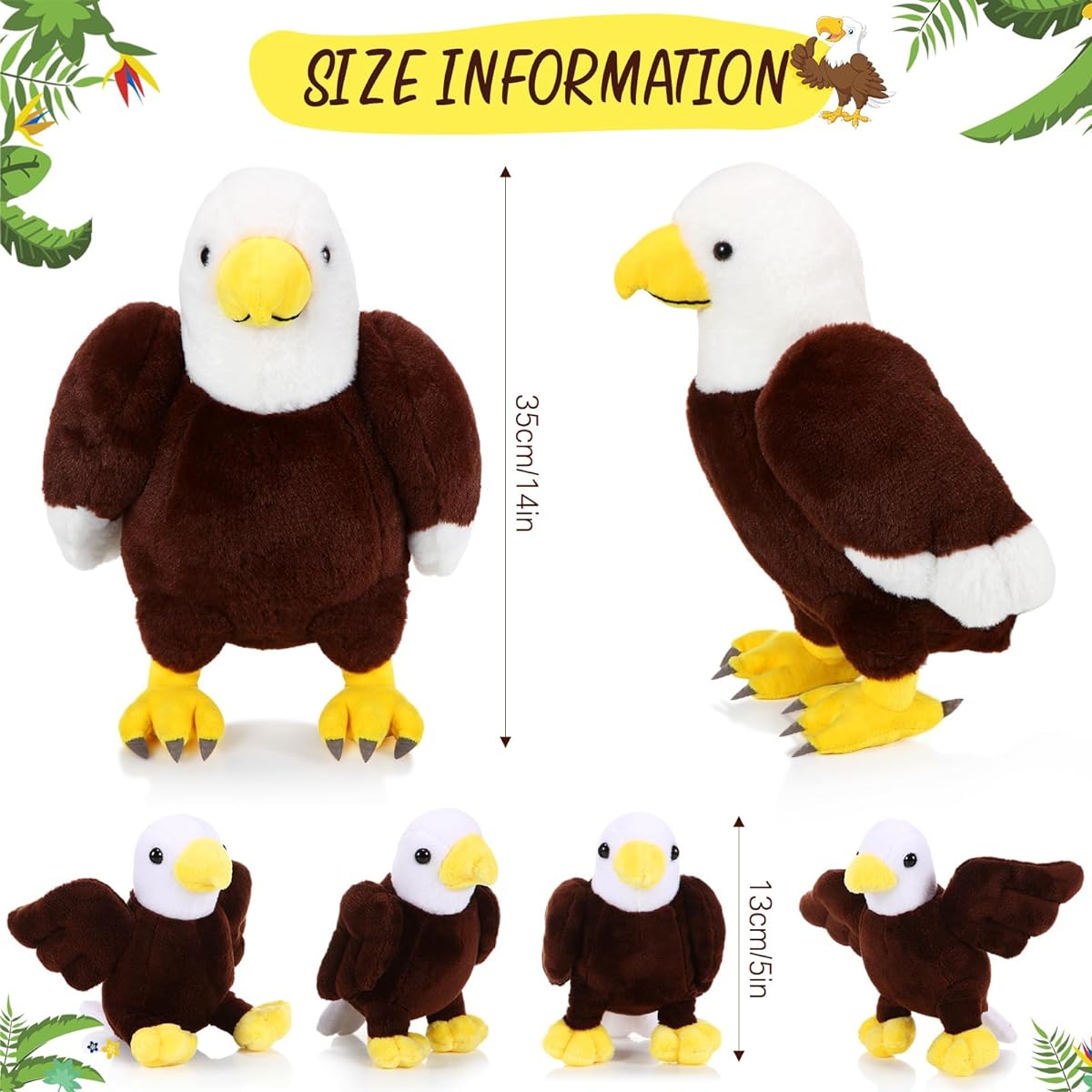 Lenwen Bald Eagle Plush Toy 5pcs Bulk 1 Mummy Eagle Stuffed Toy 4 Cute Babies Bald Eagle Stuffed Animal Wild Bald Eagle Stuffed Toy Boys Girls Birder Zoo Gift (Eagle)