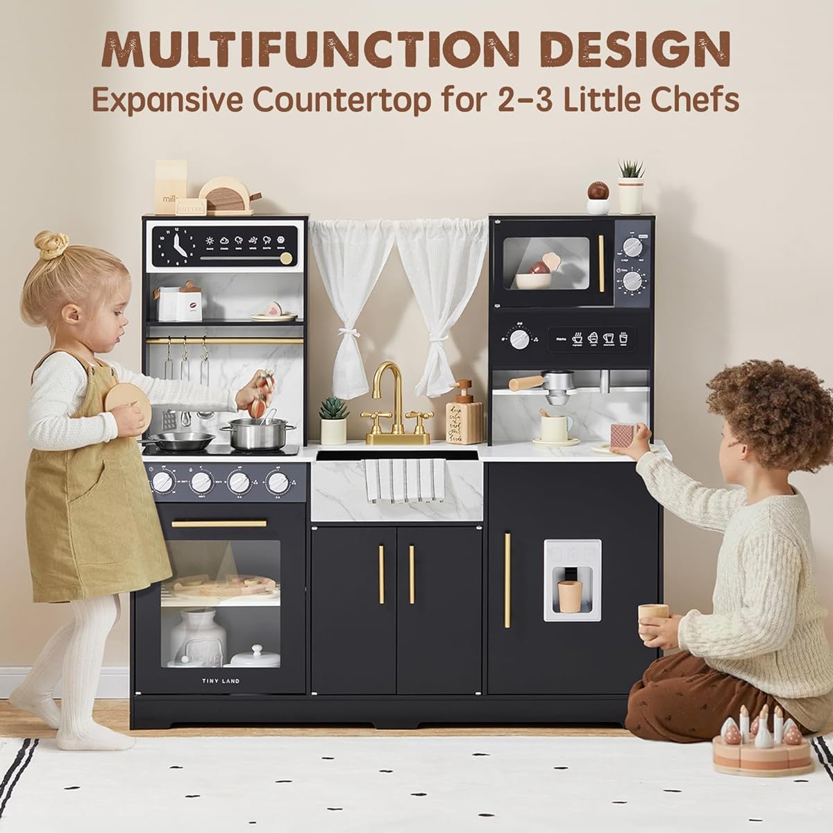 Tiny Land Play Kitchen Kids Wooden Play Kitchen Set for Girls and Boys - New Modern Toddler Kitchen Toys Designed in Trendy Home Style - Ages 3+