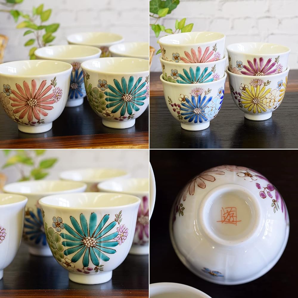 Kutani ware teacup set of 5, flower stylish teacup, for guests, luxury brand, tea utensils