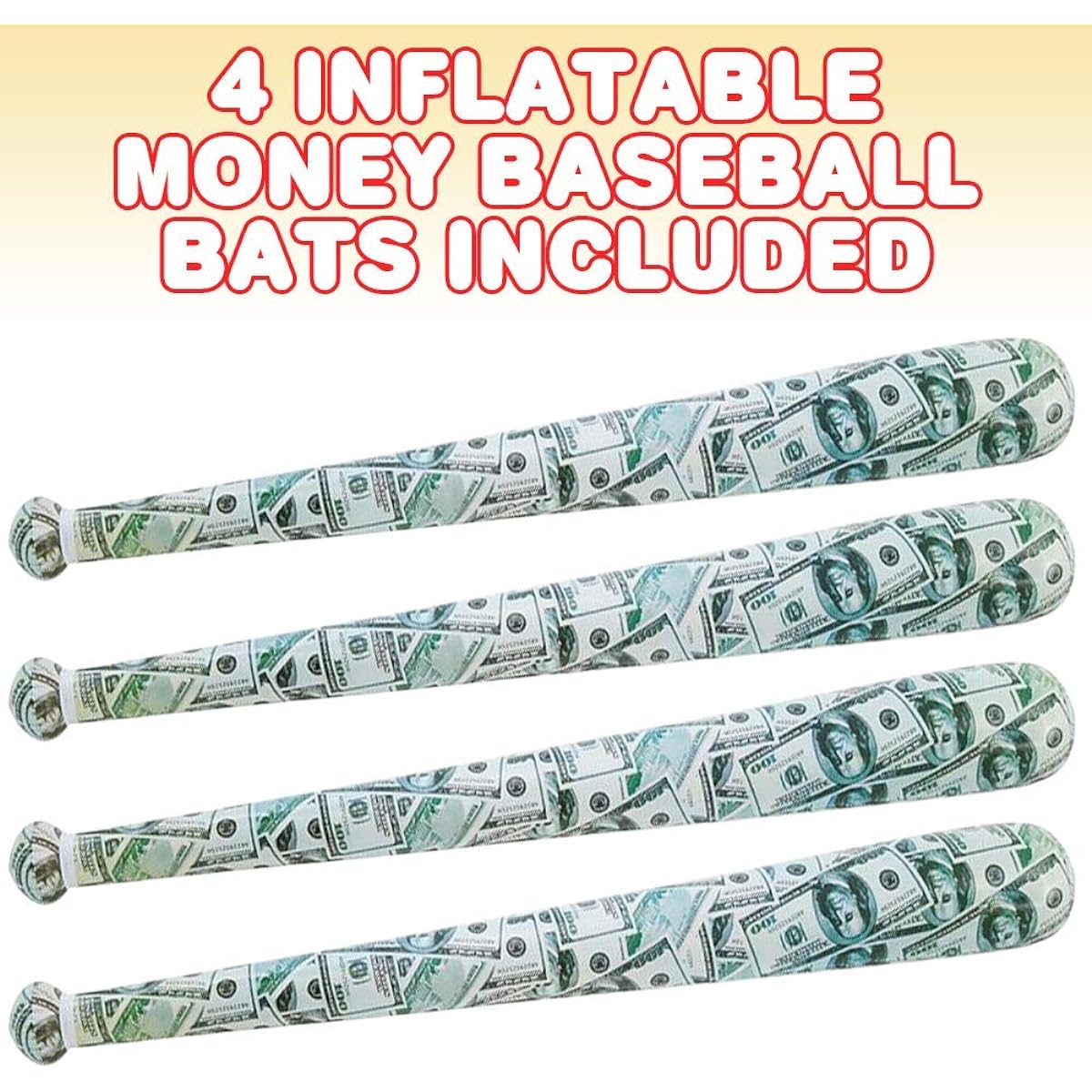 ArtCreativity Money Baseball Bats Inflatables for Kids - Set of 4 40 Inch Durable Inflatables Cool Sports Birthday Party Favors Decorations Supplies Carnival Party Favors