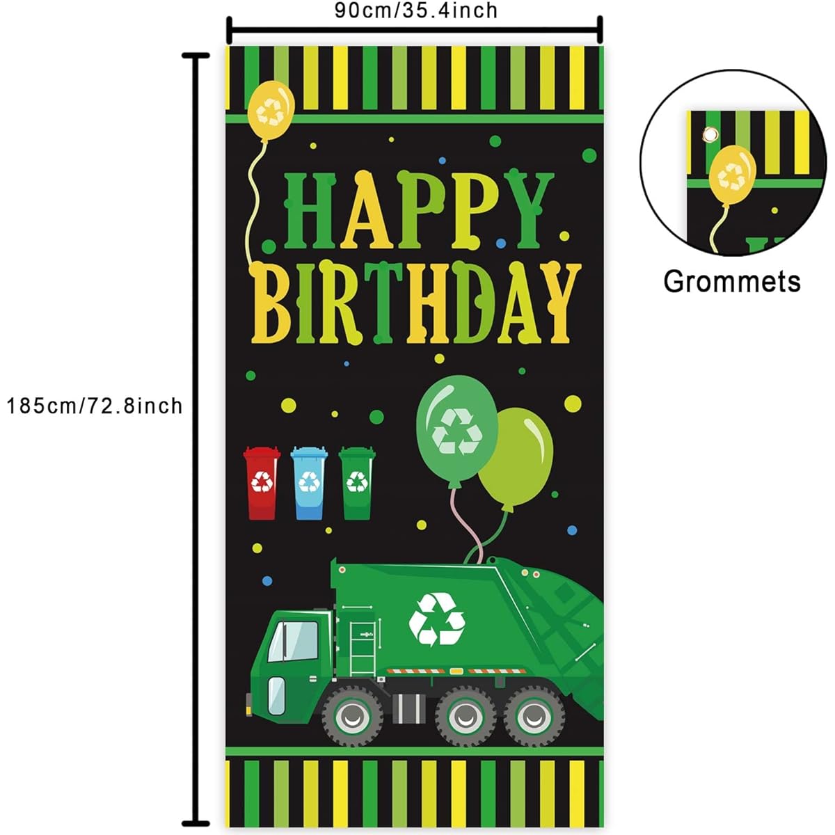 Garbage Truck Trash Truck Happy Birthday Banner Backdrop Photo Booth Props Flag Waste Management Recycling Bin Theme Decoration 1st Birthday Party Baby Shower Favors