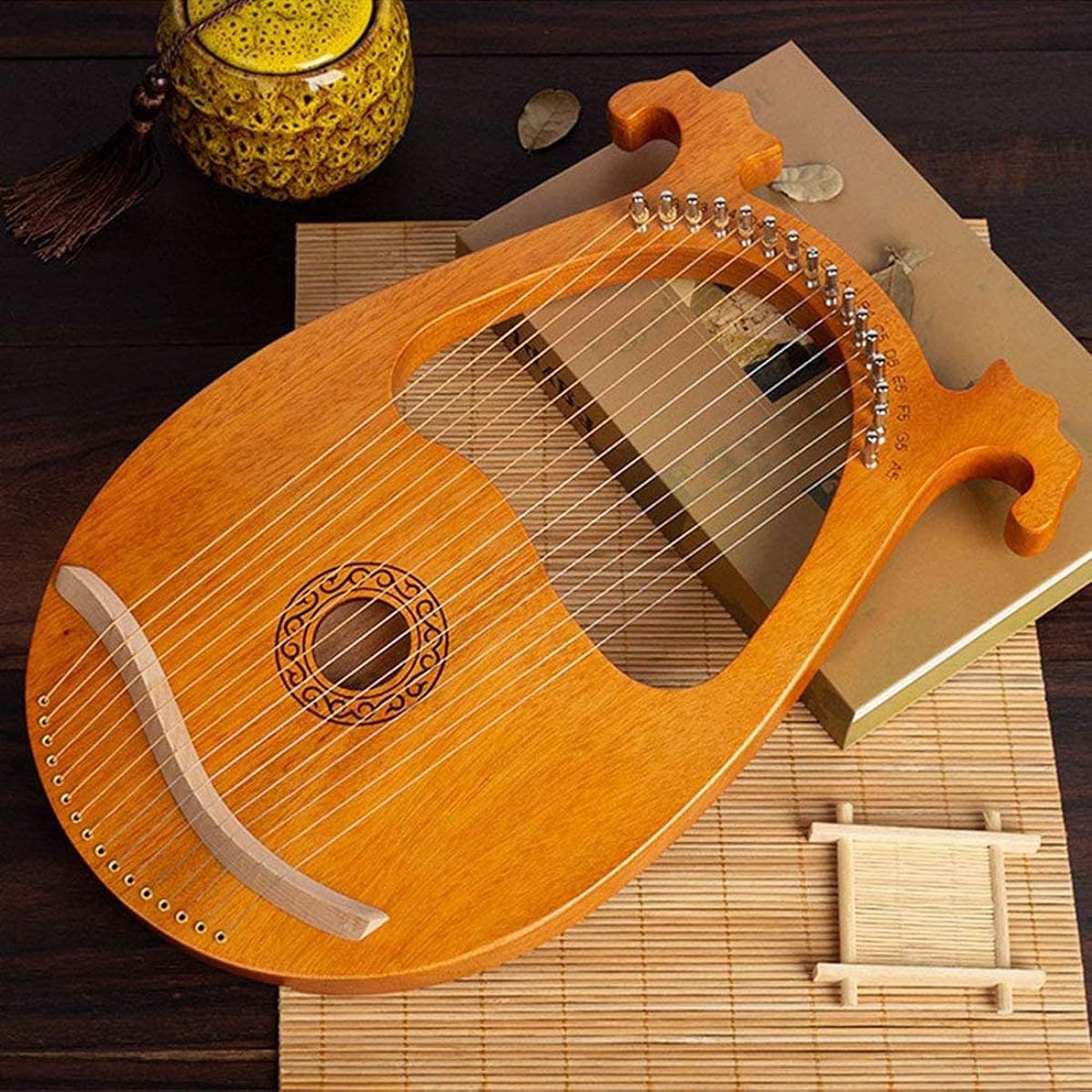WowZza Lyra Harp 16 Wooden String Solid Wood Lyra Harp with Tuning Key for Music Lovers