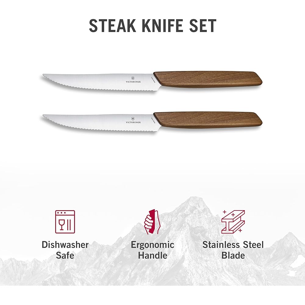VICTORINOX Petty Knife Steak Knife Wave Blade 12cm Wood Set of 2 6.9000.12WG