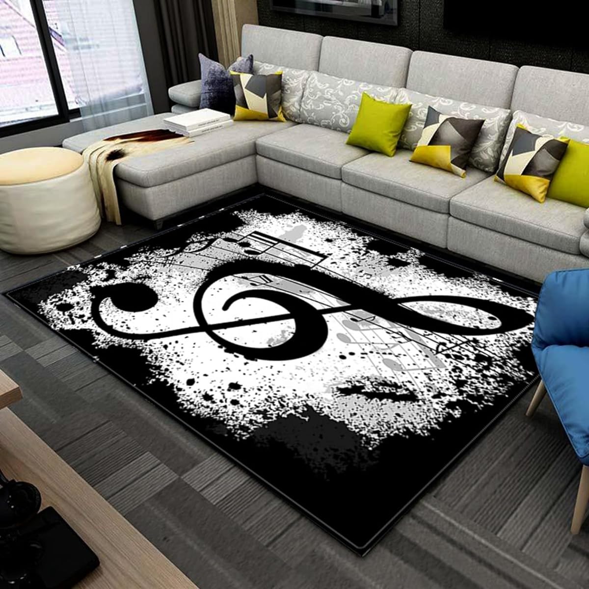 Piano Mat, Rectangular, Piano Key Pattern, Square Carpet, Mat, Digital Piano, 120*180, Non-Slip, Scratch Prevention, Self-Adhesive, Shock Absorption, Noise Reduction, Fashionable, Percussion, Flooring, Living Room, Black and White