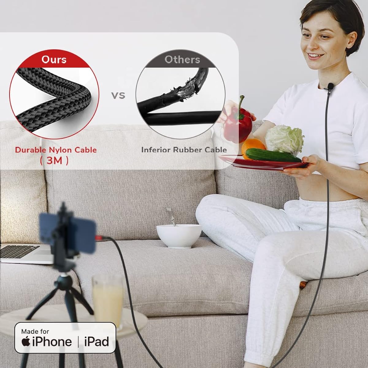 PIXEL Lavalier Microphone Compatible with iOS (1.5m)
