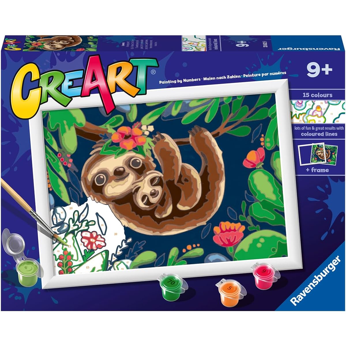 Ravensburger CreArt Sweet Sloth Paint-by-Number Kit for Kids - Paint Arts and Crafts for Ages 9+