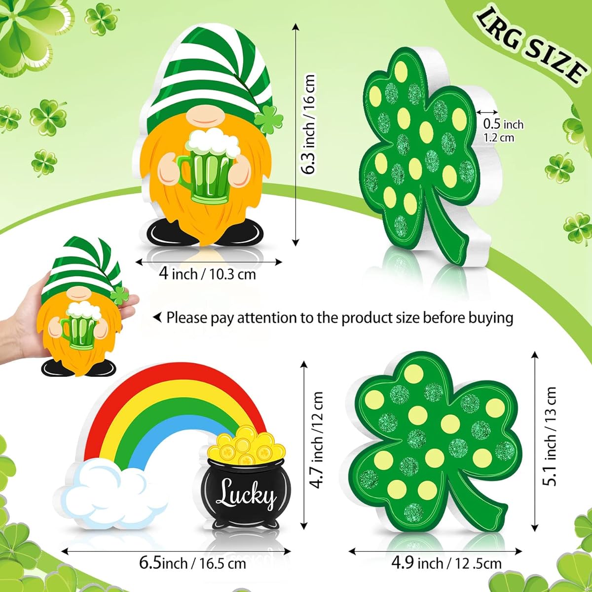 St. Patrick's Day Table Sign Wooden Shamrock Rainbow Gnome Wood Sign Table Top Decor Irish Theme Freestanding Lucky Table Centerpiece Fireplace Tiered Tray for Home Office