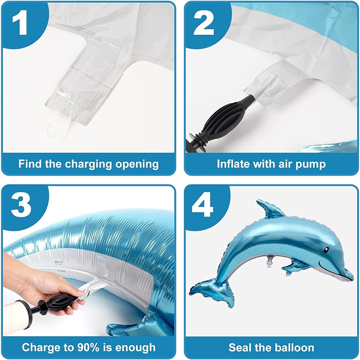 Sea Animal Balloon Under the Sea Balloon Octopus Shark Fish Sea Balloon Sea Balloon Mylar Balloon for Boys/Girls Sea Themed Party (Blue Dolphin - 4 Pieces)