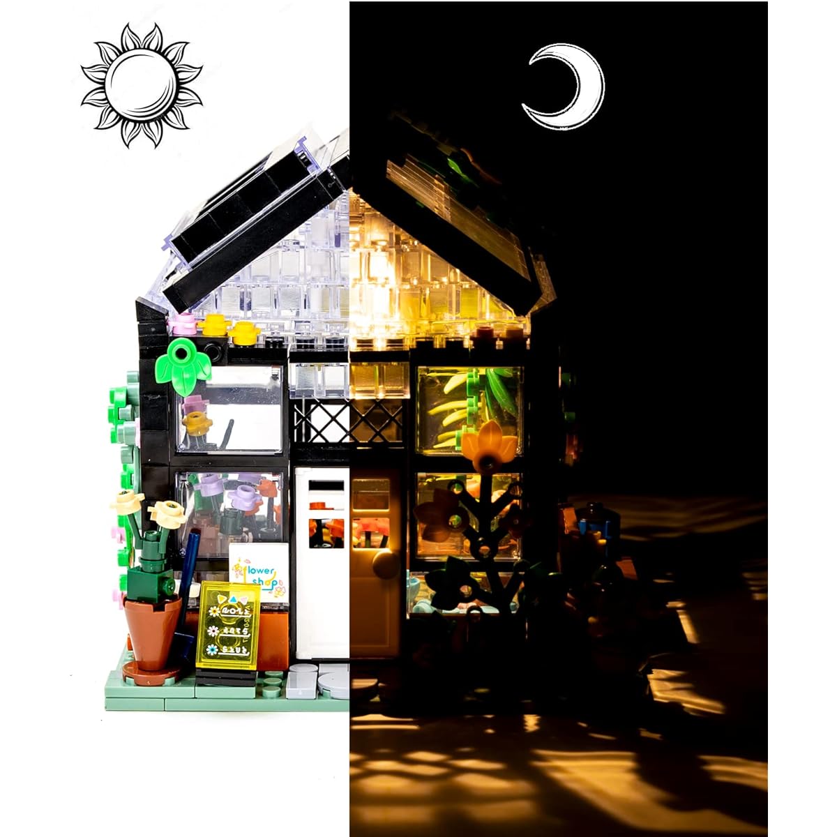 Flower House Building Kit Compatible with Lego Friends House Building Blocks with Warm LED Lights, Sell Flower Shop in Beautiful Environment, Great Gift with Beautiful Box for Girls (579 Pieces)