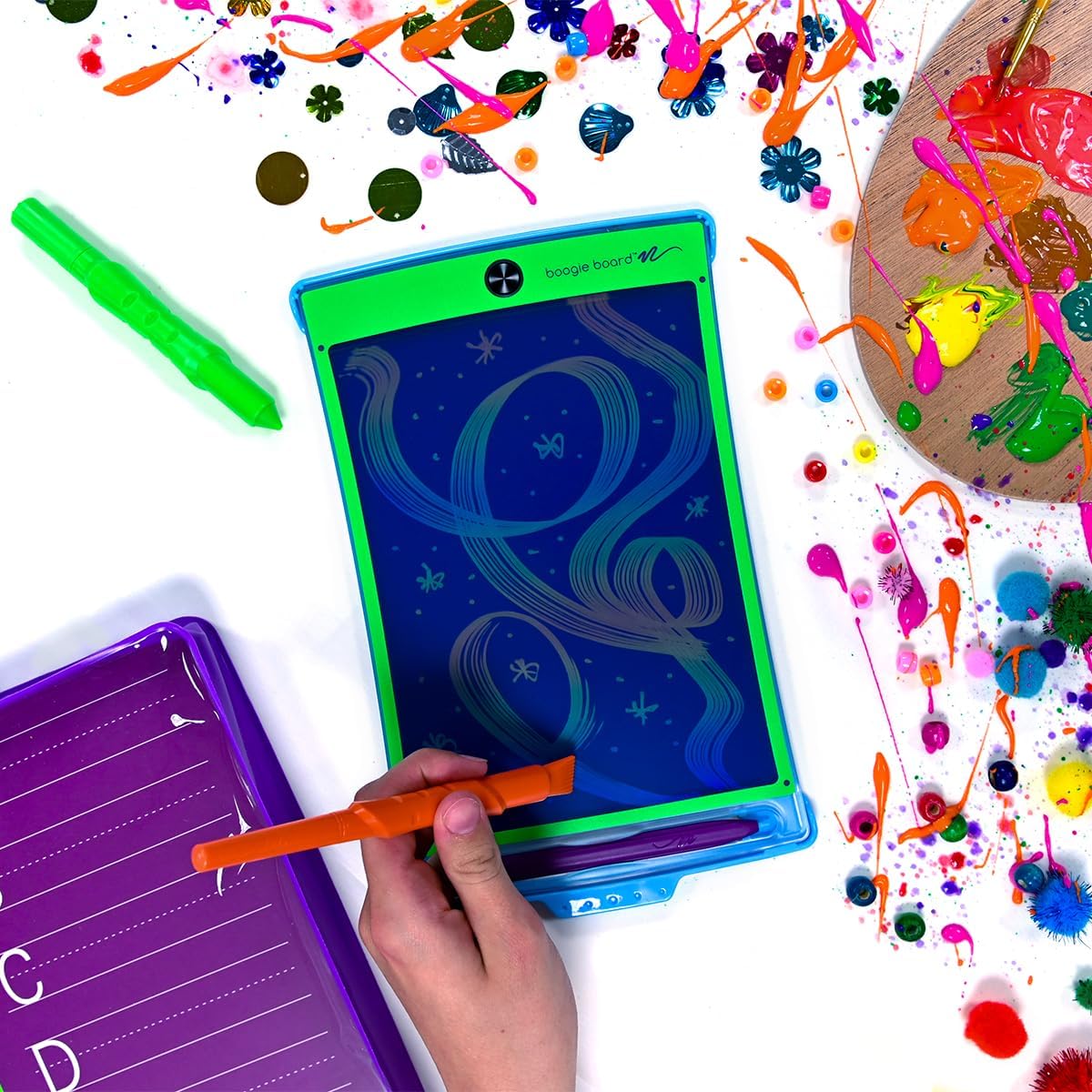 Boogie Board Magic Sketch Reusable Kids Creative Kit with Carry Case, Color Burst Drawing Pad, Stylus, Texture Tool and Double-Sided Template for Drawing, Writing and Tracing, Ages 4+