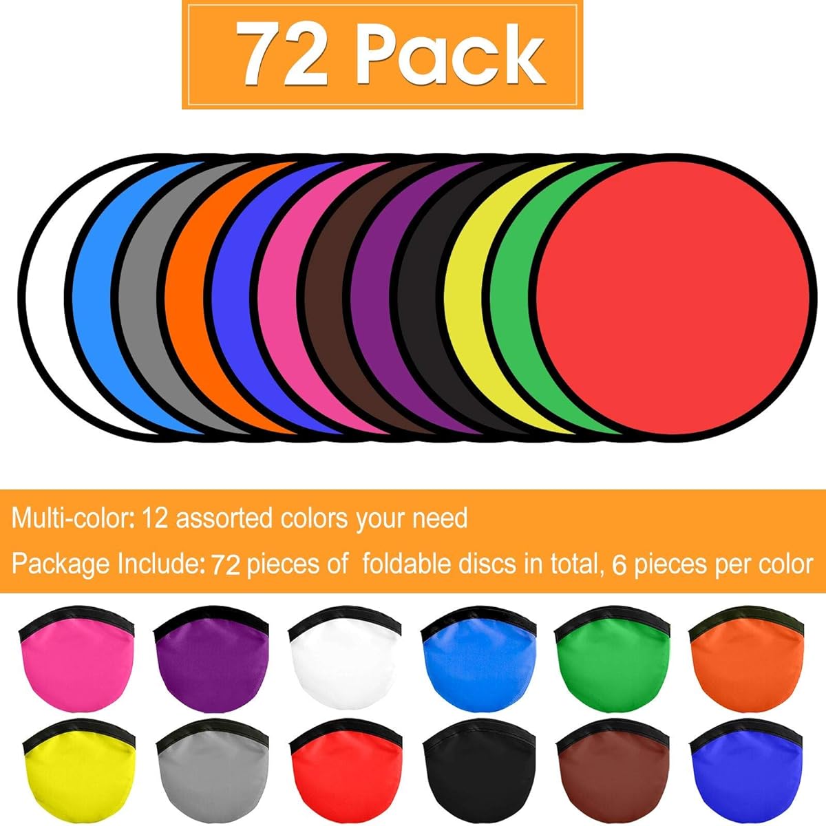 Mototo 72 Pieces Foldable Flying Disc Fan with Bag, Folding Pocket Toy Set for Kids, Fun Birthday Party Favors, Summer Outdoor Activities Games, Halloween Christmas, 12 Colors