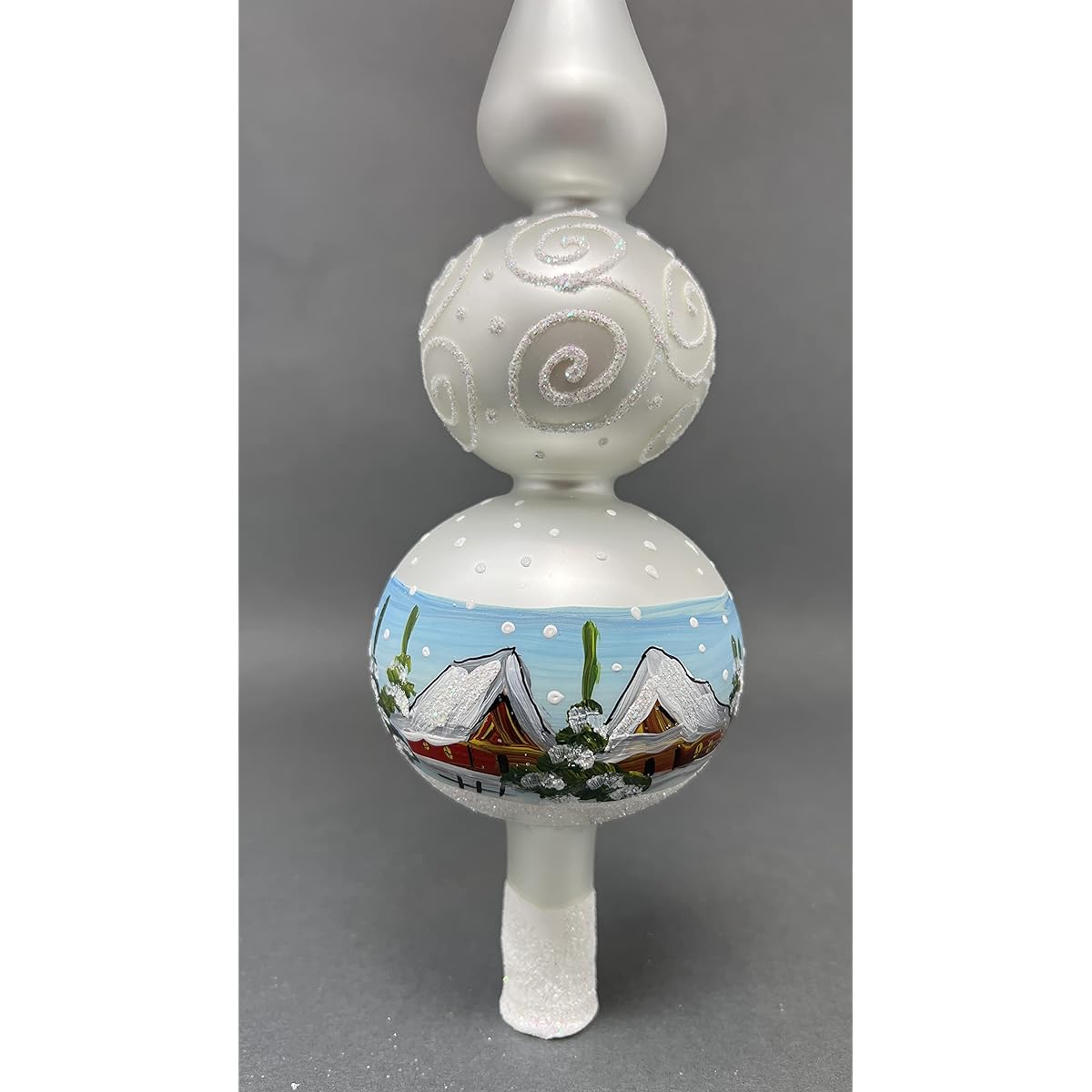 Polish Gallery Christmas Tree Topper Spitz Blown Glass Hand Decorated White Decor (12 inch, Silver)