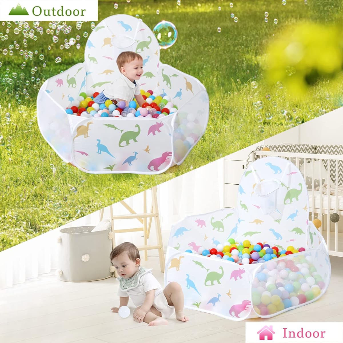STARBOLO Kids Ball Pit Dinosaur Large Pop Up Toddler Ball Pit Tent with Basketball Hoop for Toddlers Girls Boys Indoor Outdoor Playpen with Zipper Storage Bag (Balls Not Included)