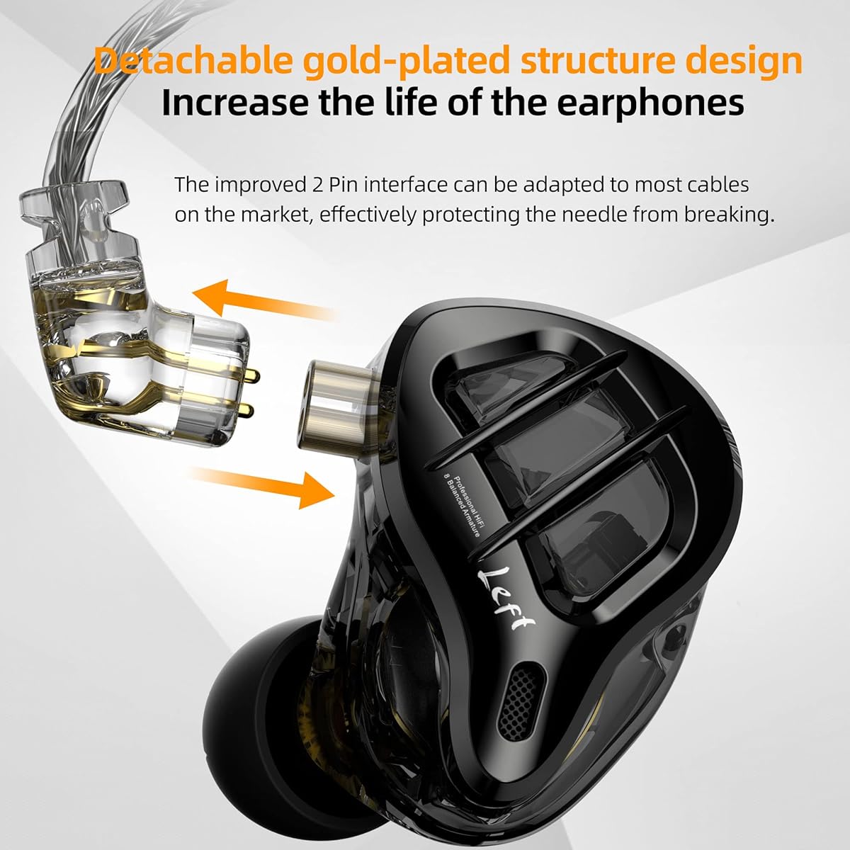 KZ ZAR 1DD+7BA Wired Headphones, In-Ear Headphones, Monitoring Headphones, Music Gaming, 3.5MM Interface with 2 Pin Detachable Wire HD Microphone