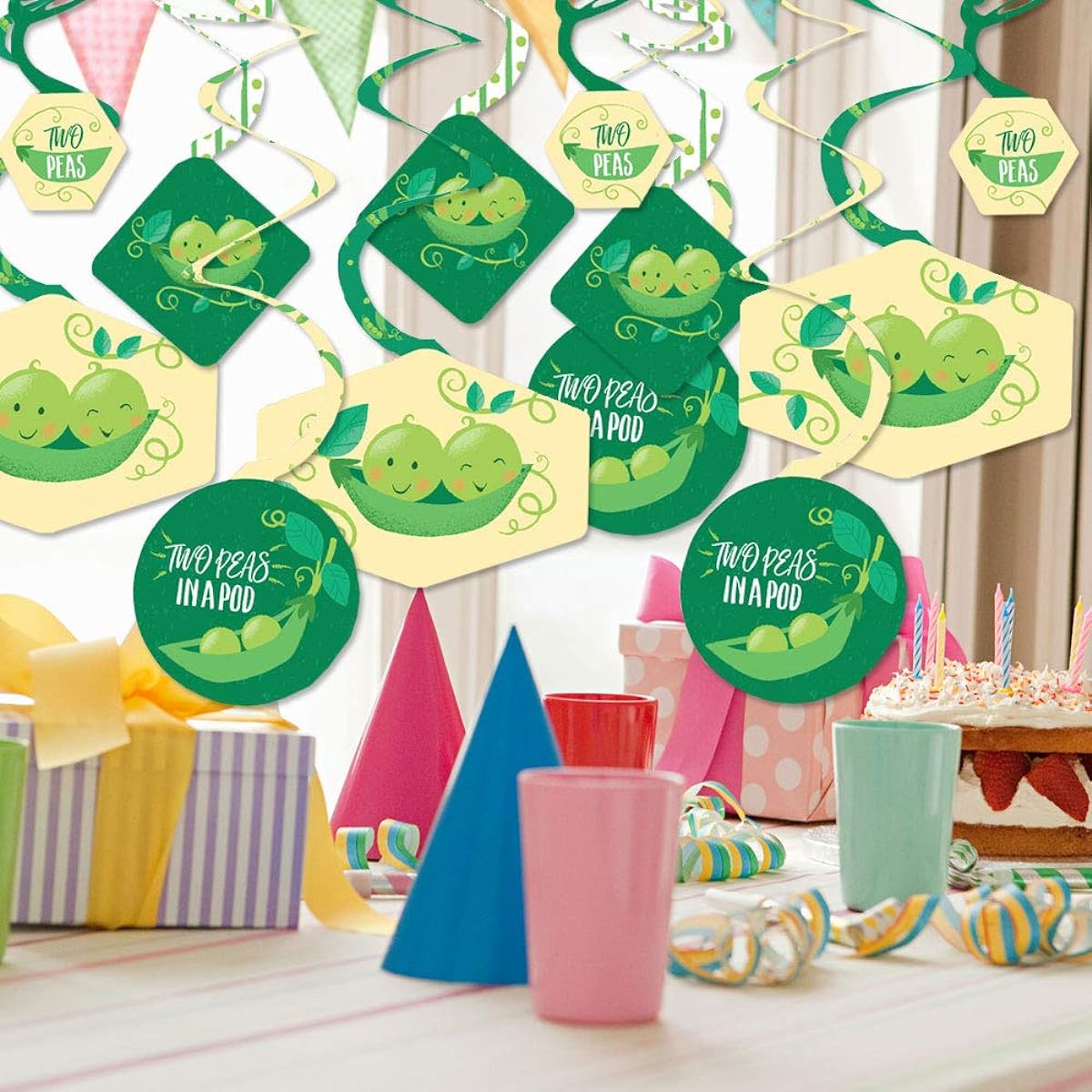 Big Dot of Happiness Double the Fun - Twin Two Peas - Baby Shower First Birthday Party Hanging Decor - Party Decoration Swirls - Set of 40
