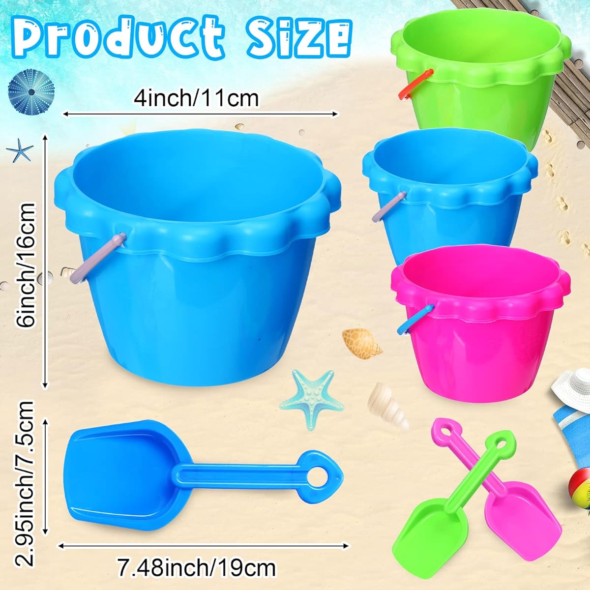 18 Pack 6 Inch Sand Bucket and Shovel Kids Beach Pail Toddler Sand Bucket Plastic Shovel Kids Sandcastle Beach Mold Pail Plastic Beach Bucket Shovel Tool 9 Colors