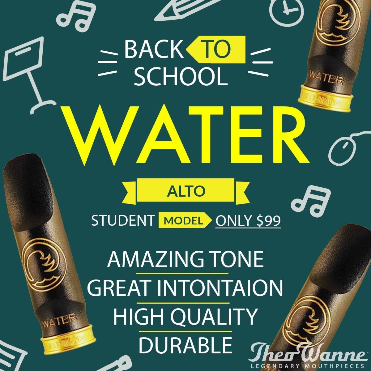 Theo Wanne Water Alto Saxophone Mouthpiece Versatile Traditional Sound Perfect for All Styles Small Chamber & Throat Black A.R.T Hard Rubber