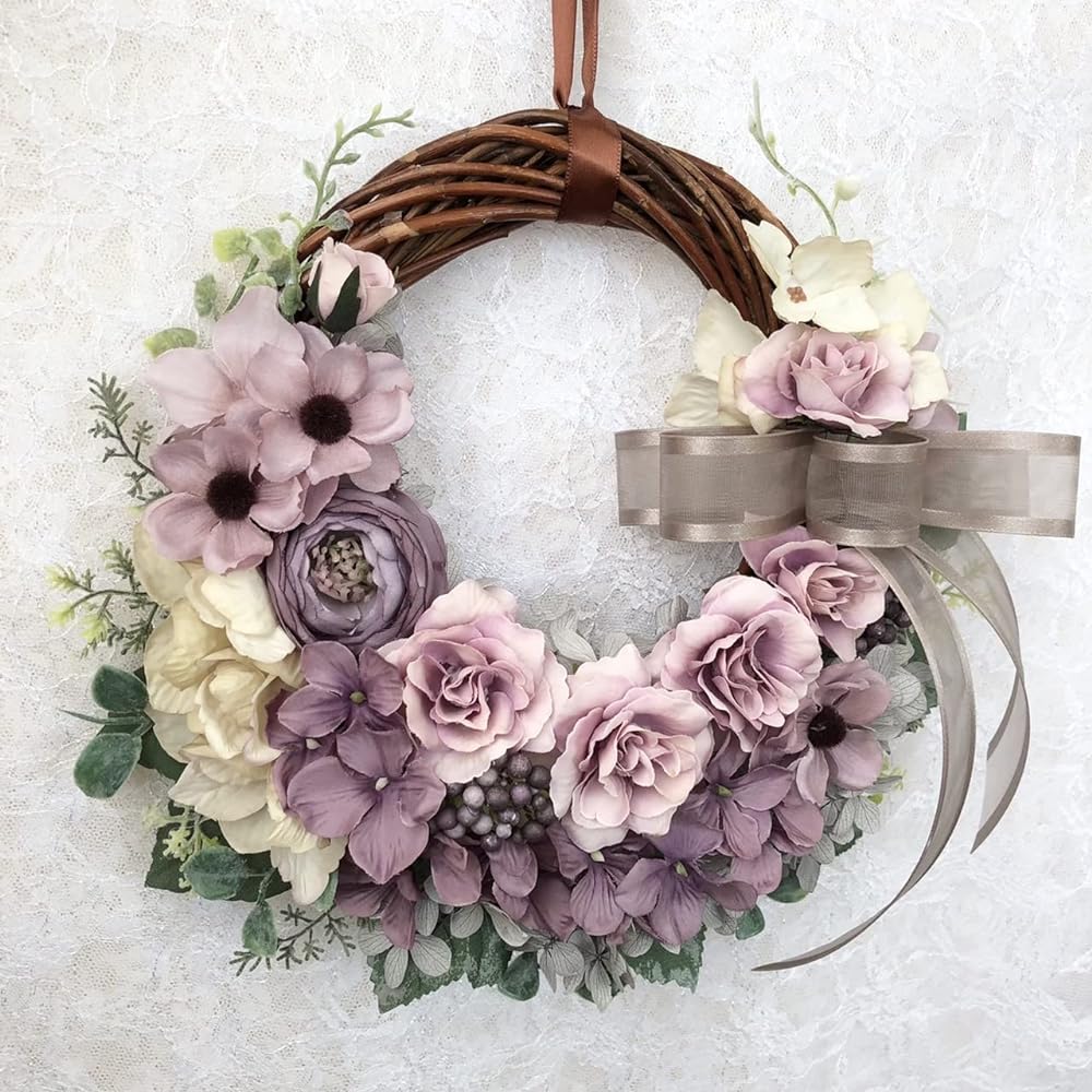 Lulu's Antique Rose Wreath Artificial Flower Natural Wreath Size: Approximately φ28cm x 7cm Antique Rose Wreath Lulu's-1413