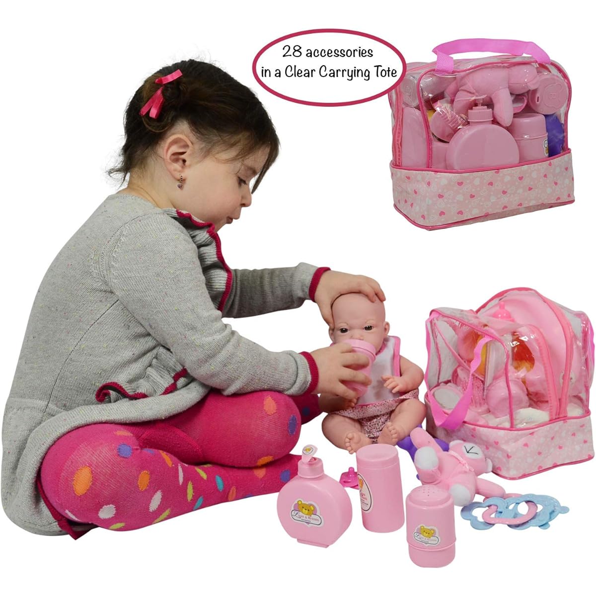 Baby Doll Nappy Bag Set, Doll Feeding Set with Baby Doll Accessories Includes Doll Bottles