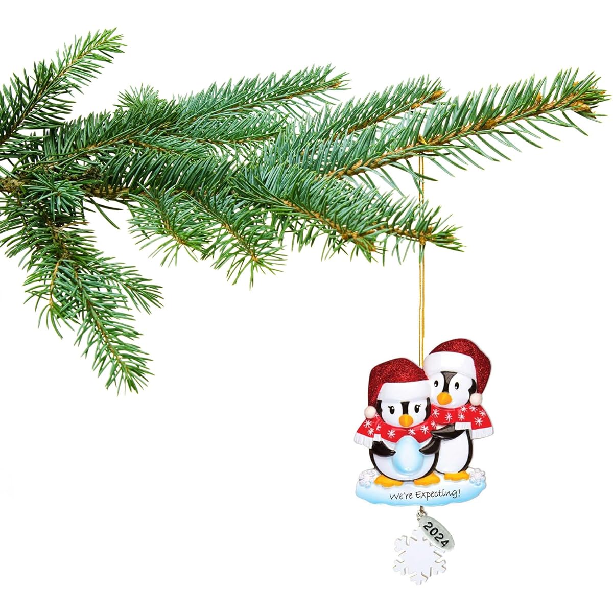 We are Expecting Ornament - Pregnancy Ornament - We're Expecting Penguins - Parents to Be 2022 - Easy to Personalize Christmas Ornament - Comes with a Cute Organza Gift Bag