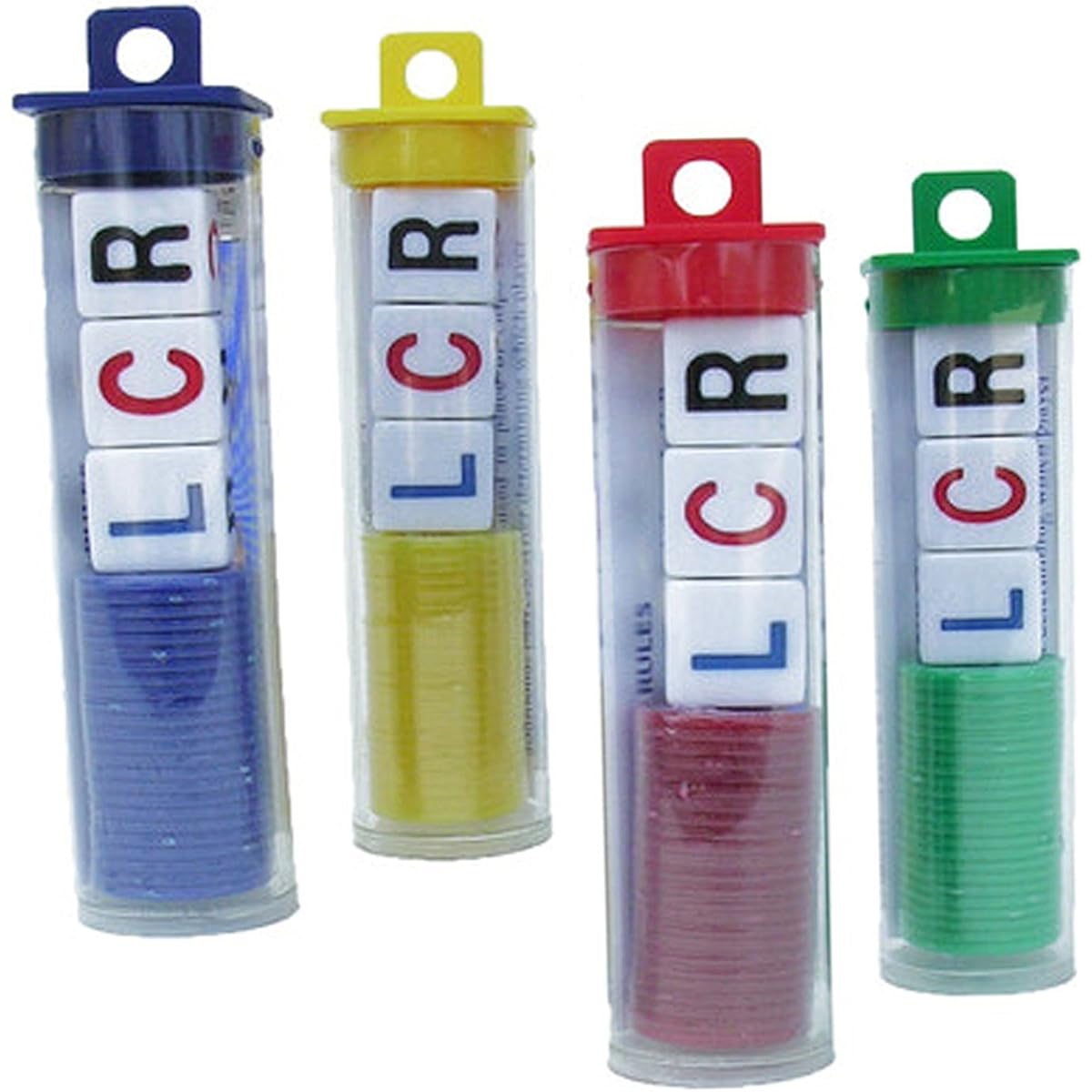 LCR - Left Center Right Dice Game - 4 Sets - (Assorted Color Chips)YOU GET 4 TUBES! by CHH