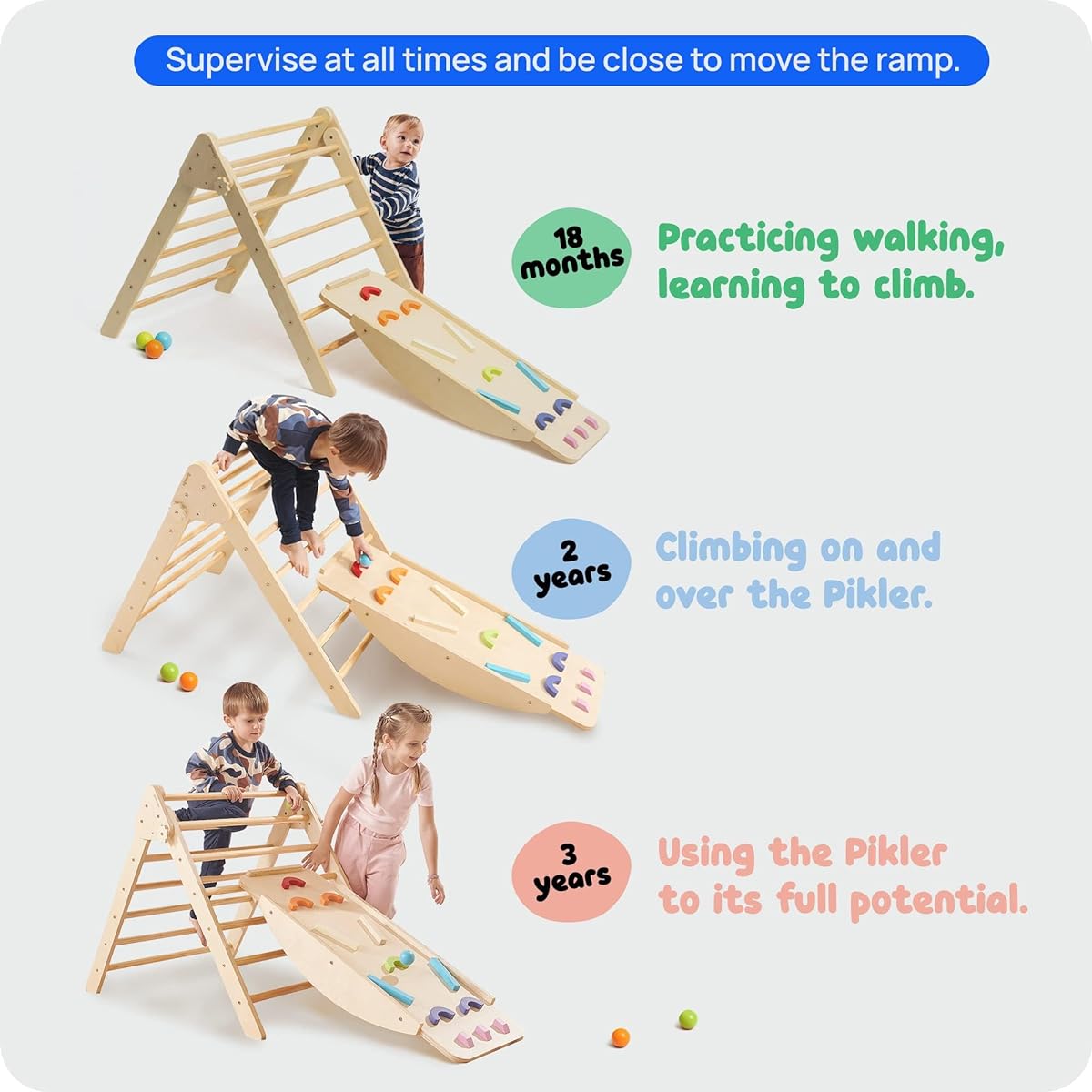 GROWGO Pickler Triangle Climber with Ramp - Climbing Toys for Toddlers Indoor Montessori Climbing Toy Set Pickler Triangle Montessori Baby Climbing Toys for Indoor Pickler Set Wooden Play Gym Kids Climber