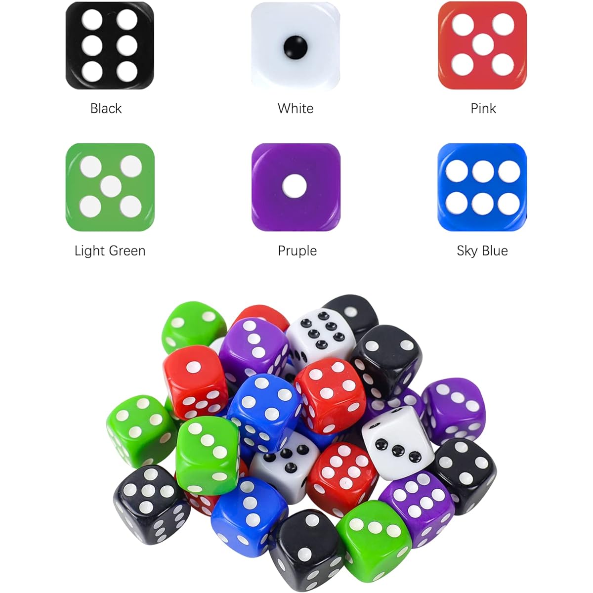 SLAKOZYT 6 Sided Dice Set 30 Pieces 16mm Opaque Acrylic Game Dice Board Game Dice Game Math Game 6 Colors