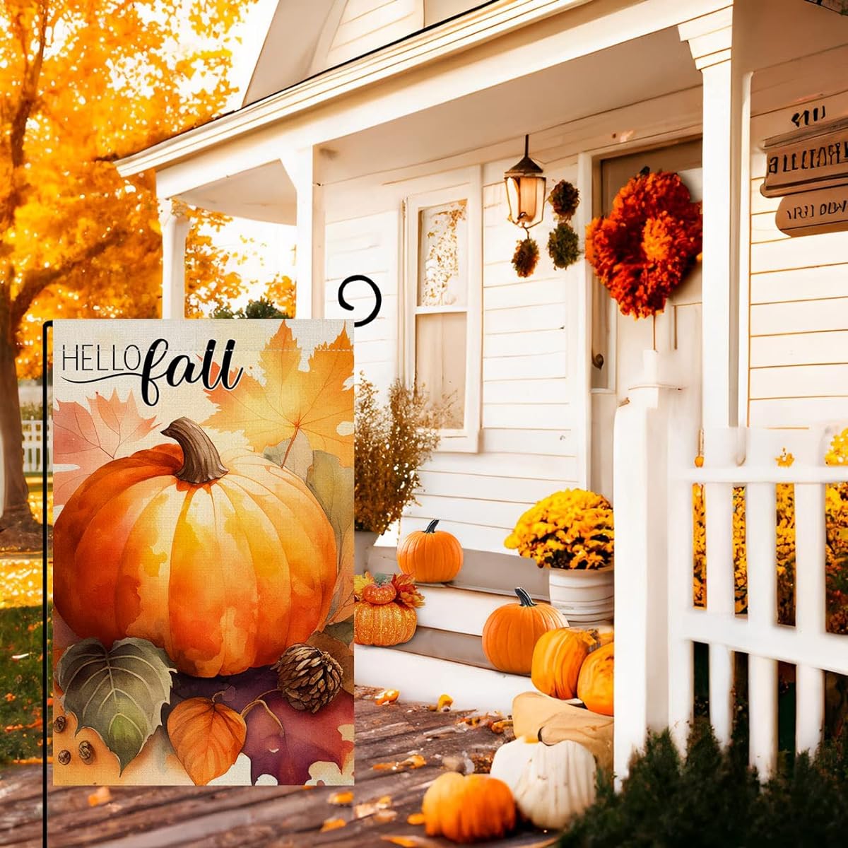 Fall Pumpkin Garden Flag 12x18 Vertical Double Sided Fall Maple Leaf Thanksgiving Holiday Outdoor Decor Burlap Yard Flag BW443