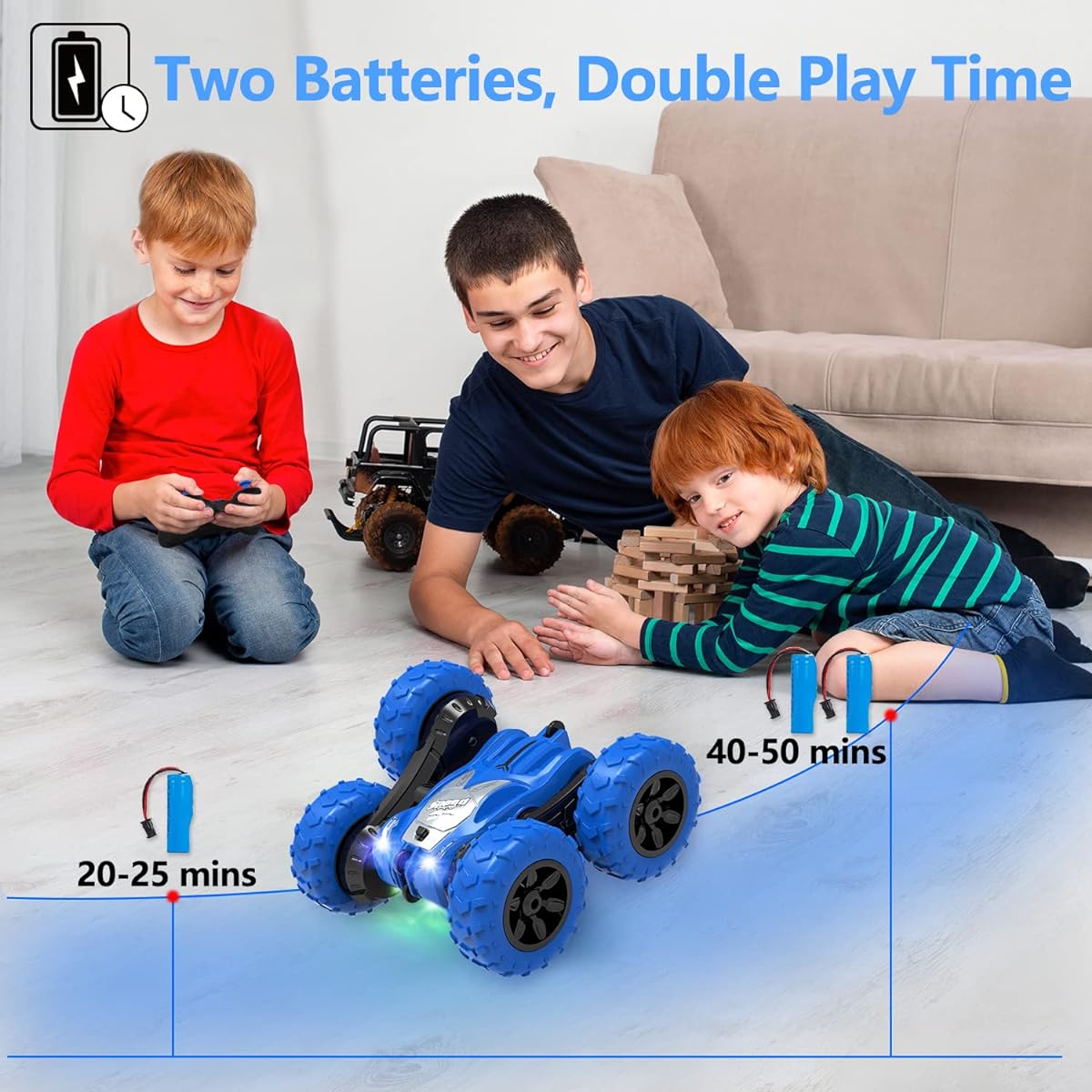 AFUNX Remote Control Car RC Stunt Double Sided 360° Rotating Spinning Car High Speed Off-Road Racing Truck for 3 4 5 6 7 8-12 Years Old Boys Kids Toys (Blue)