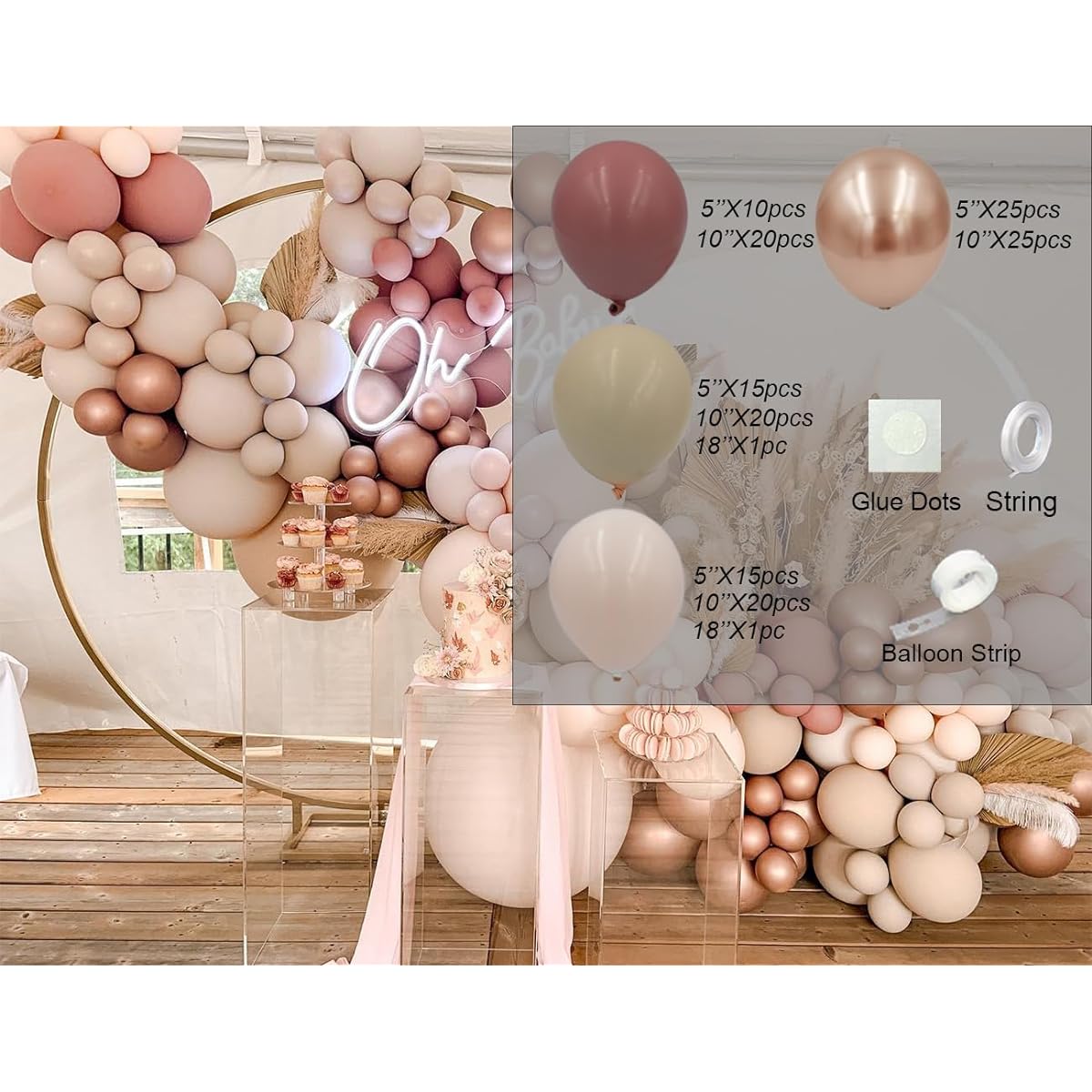 Double Filled DIY Balloon Arch Garland Kit - Retro Dusty Pink Apricot Cream Peach Balloons for Baby & Bridal Shower Birthday Party Wedding Graduation Anniversary Party