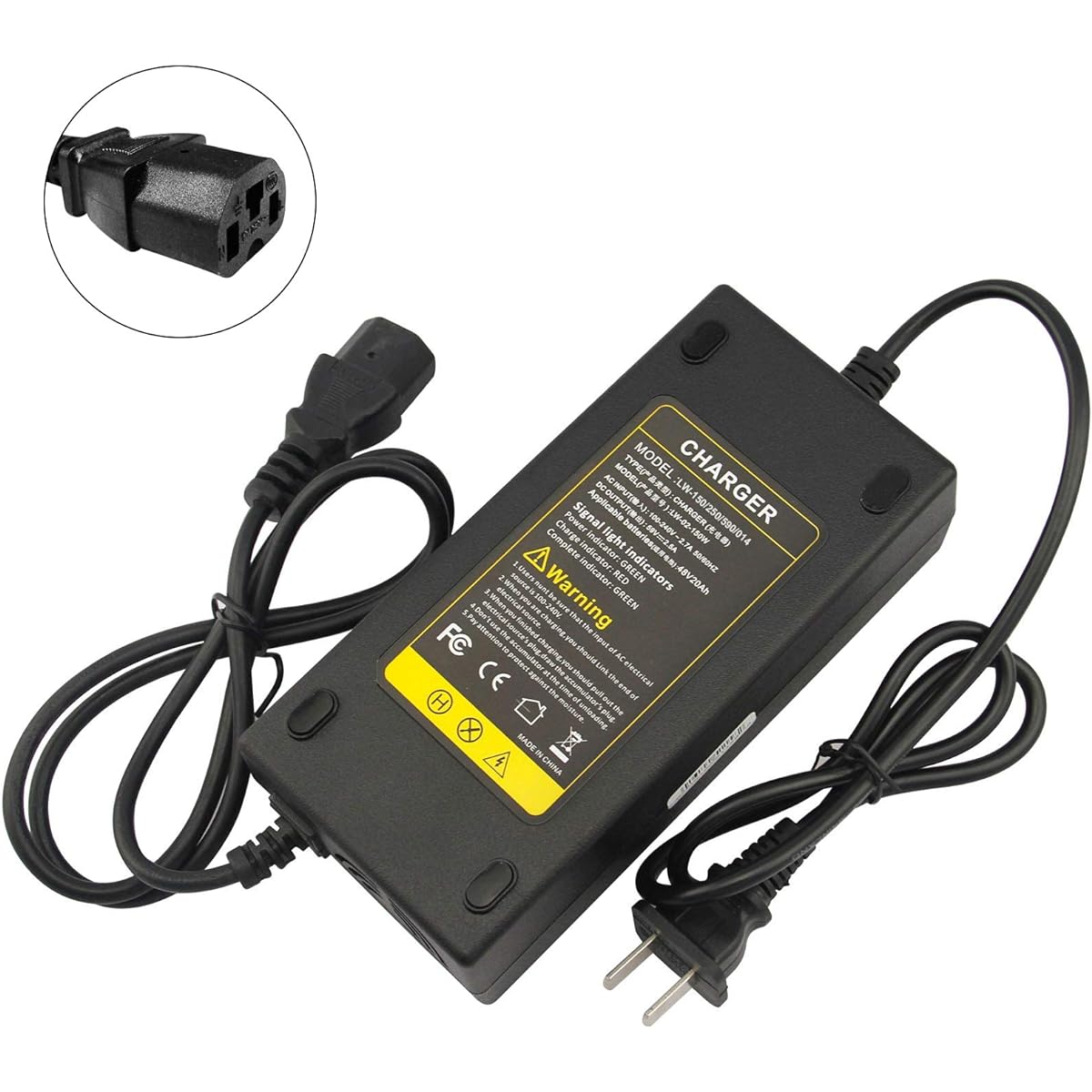 TREE.NB AC 110V to DC 48V 2.5A Lead Acid Battery Switching Adapter Power Supply Ebike Scooters Bycle 3 Hole Plug