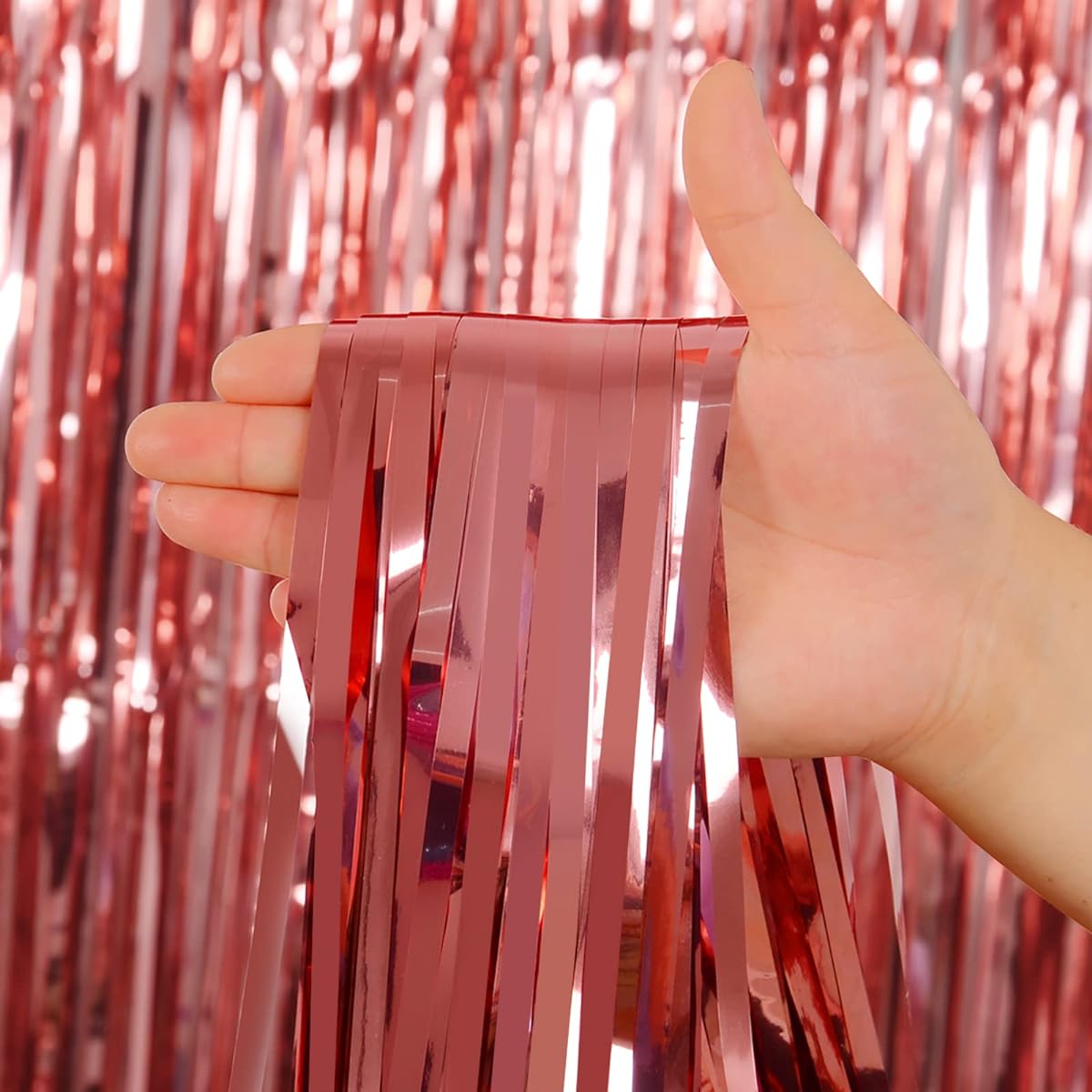 Melsan Rose Gold Bachelorette Party Decor 3.3 x 8ft Tinsel Backdrop Foil Fringe Curtain for Birthday, Bridal Shower, Bachelorette Party, Pack of 2