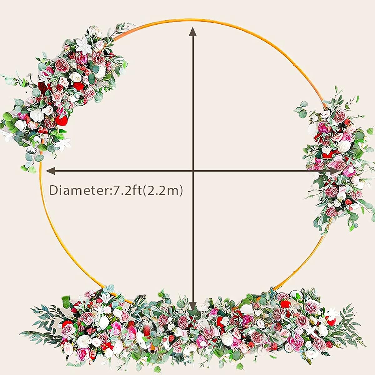 GDSTARS Round Metal Balloon Arch Kit - 7.2ft (2.2m) Gold Circle Wedding Arch,Backdrop Stand Kit,Birthday Party,Graduation,Baby Shower Photo Background Decoration