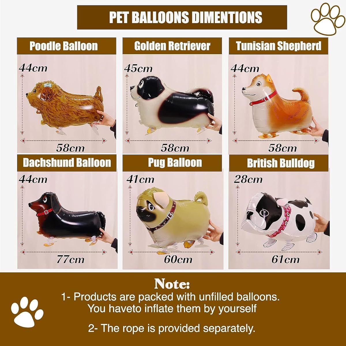 60 Pcs Walking Animal Balloons - Foil Dog Balloons for Kids, Puppy Balloons, Air Walkers, Animal Theme Birthday Party Decorations
