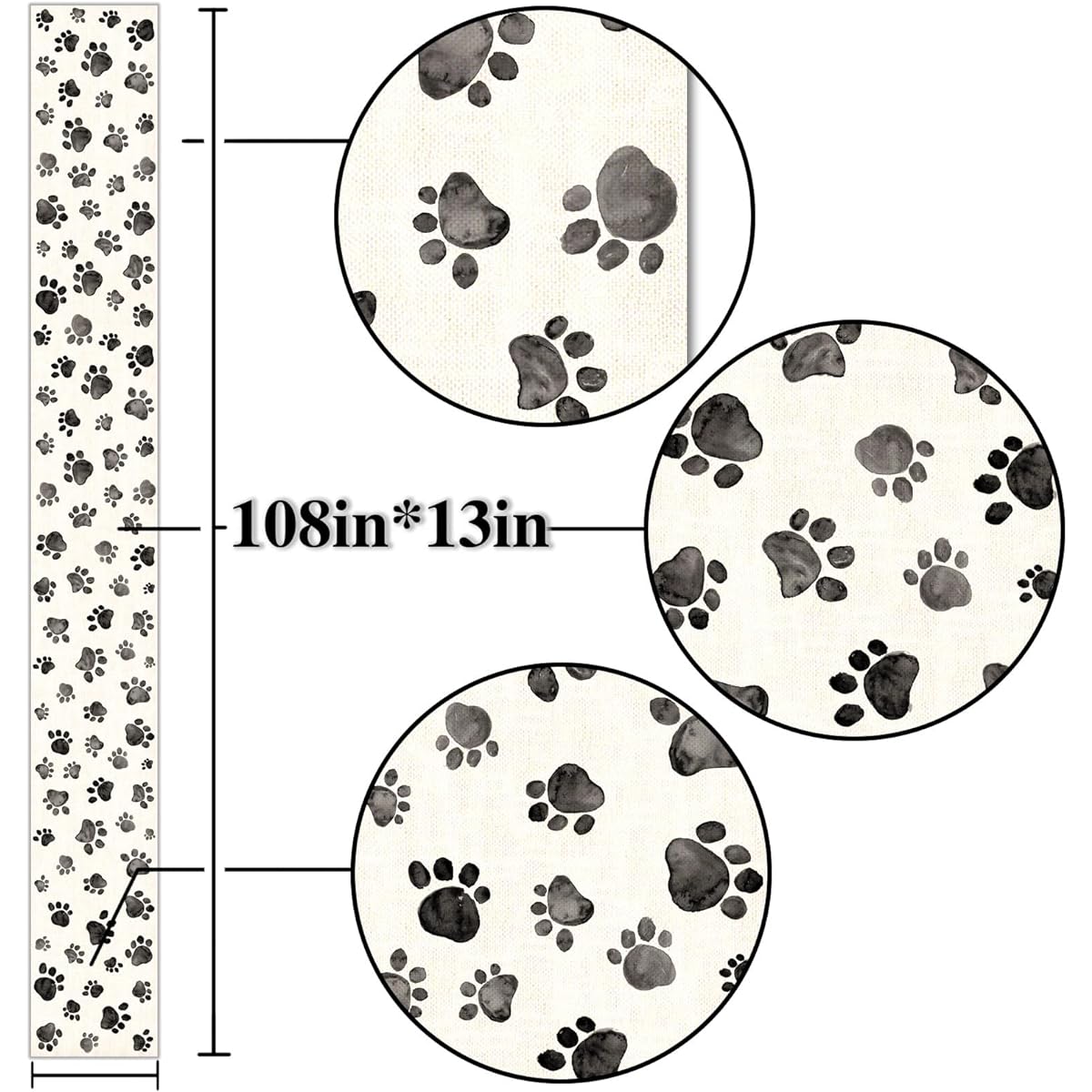 Nepnuser Dog Paw Print Table Runner Puppy Dog Birthday Party Decorations Farmhouse Dining Room Kitchen Home Decorations (13" x 108")