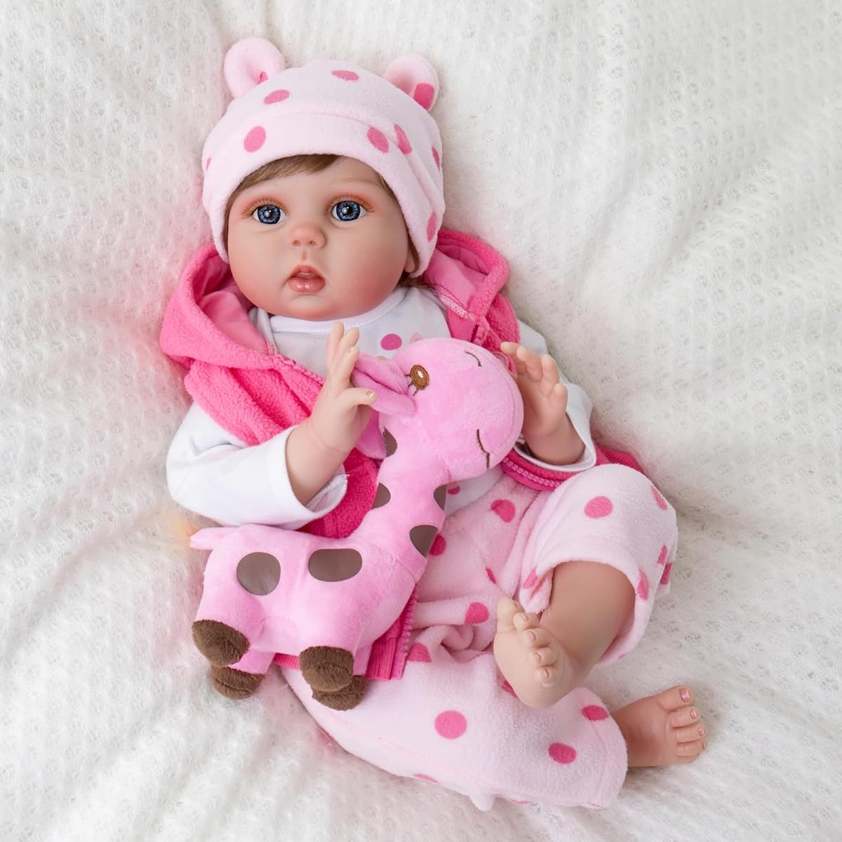 Aori Reborn Baby Doll 22 Inch Realistic Newborn Baby Girl Doll Soft Vinyl Giraffe Toy Lifelike Baby Doll for Ages 3+