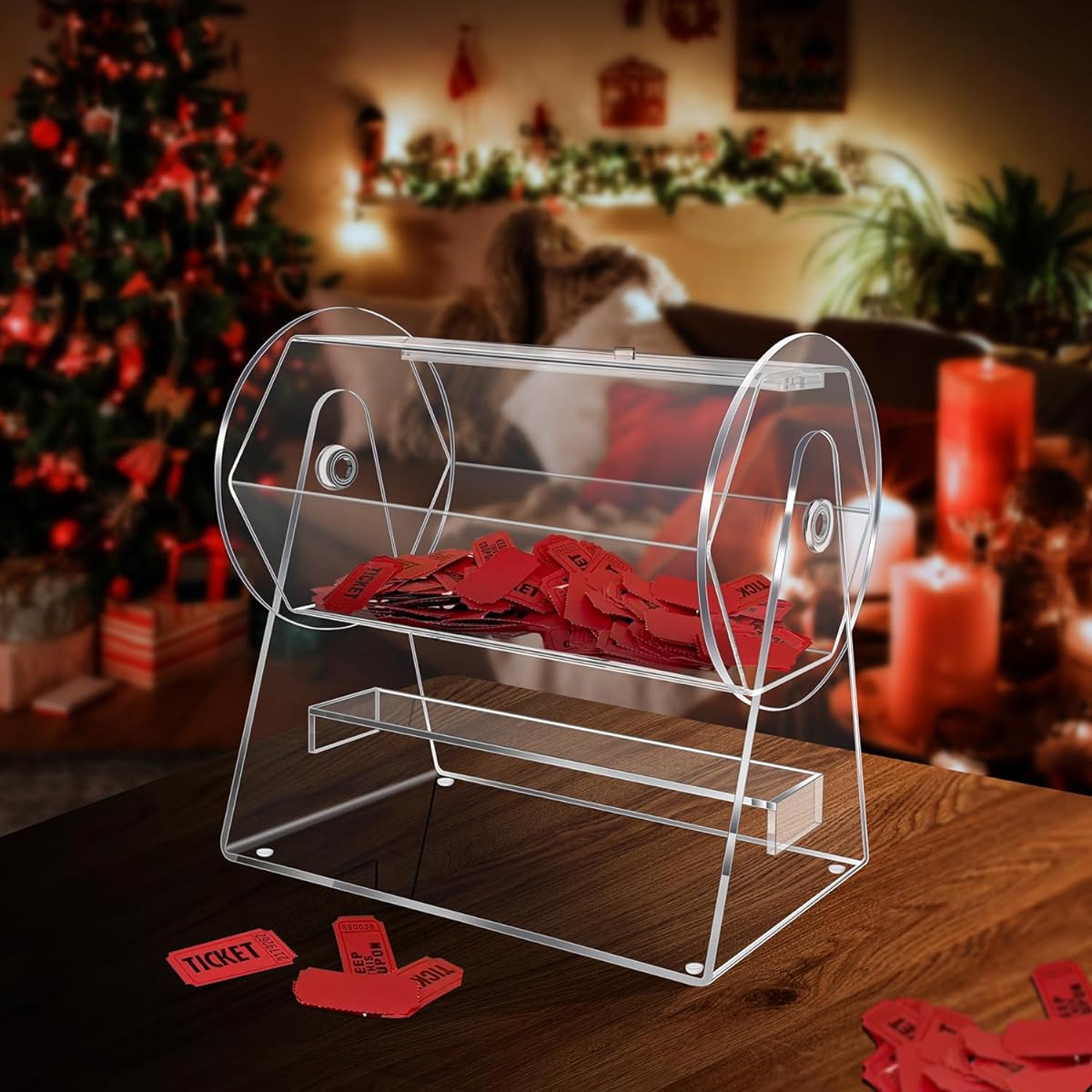Acrylic Raffle Drum Clear Raffle Ticket Spinner Cage Transparent Raffle Ticket Box Lottery Game Bingo Raffle Balls