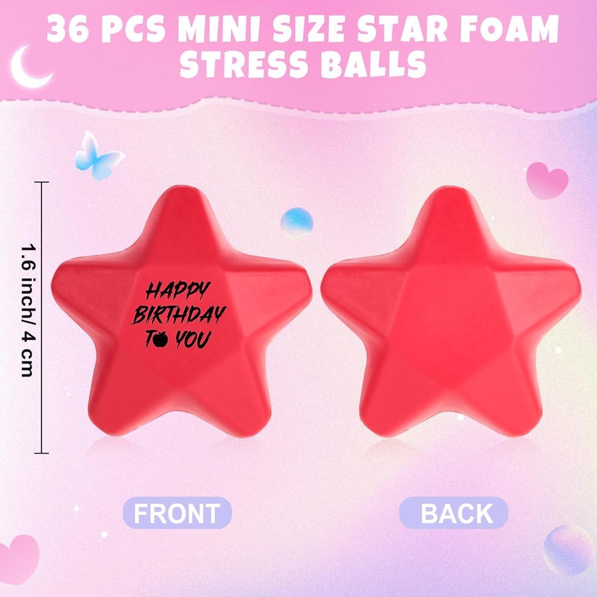 36 Pieces Star Stress Balls, Star Mini Foam Balls, Stress Relief Balls, Star Shaped Stress Toys, Bag Fillers for Teens/Adults/Students (Birthday)