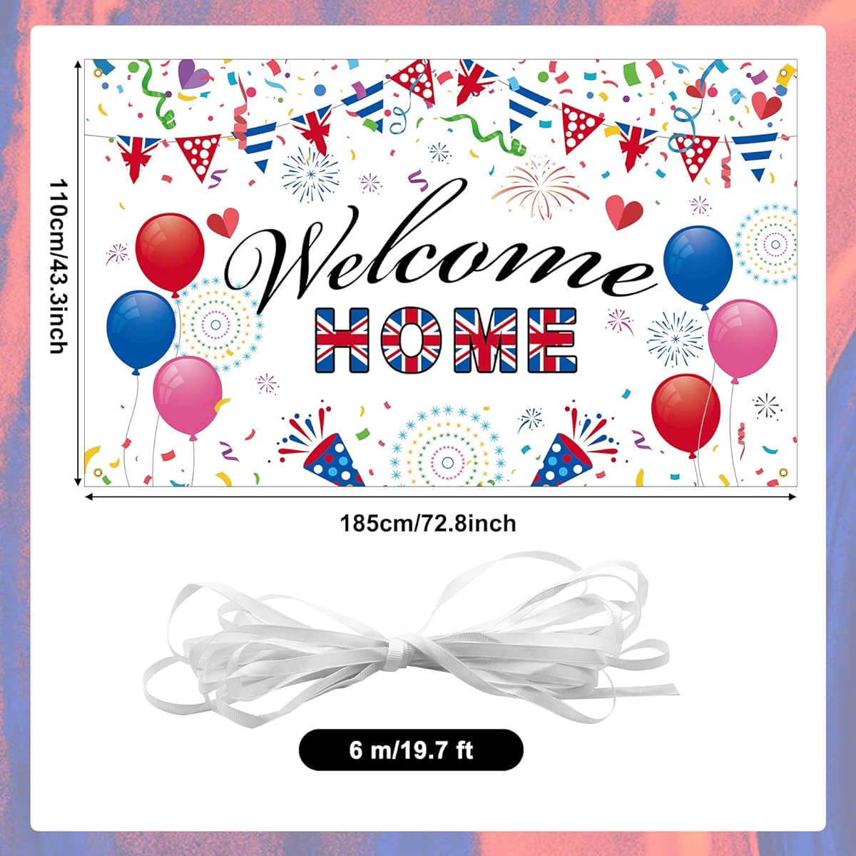 GRESATEK Welcome Home Backdrop Banner, Welcome Home Banner Background Photo Booth Decorations for UK Theme Homecoming Family Party Supplies