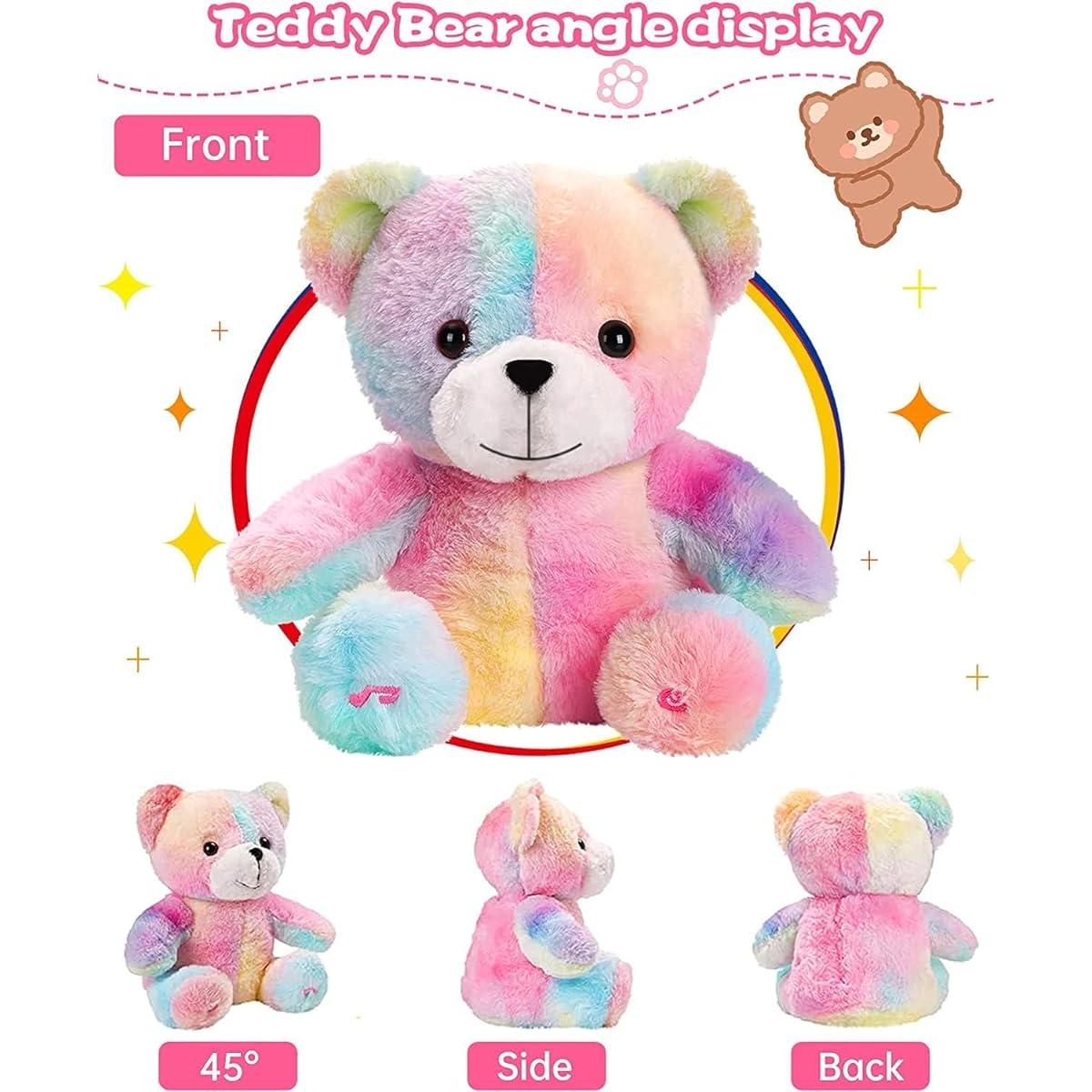 LED Musical Plush Toy Teddy Bear Light Up Singing Plush Toy Adjustable Volume Lullaby Anime Soothing Birthday Valentine's Day Children Girls Toddler Rainbow