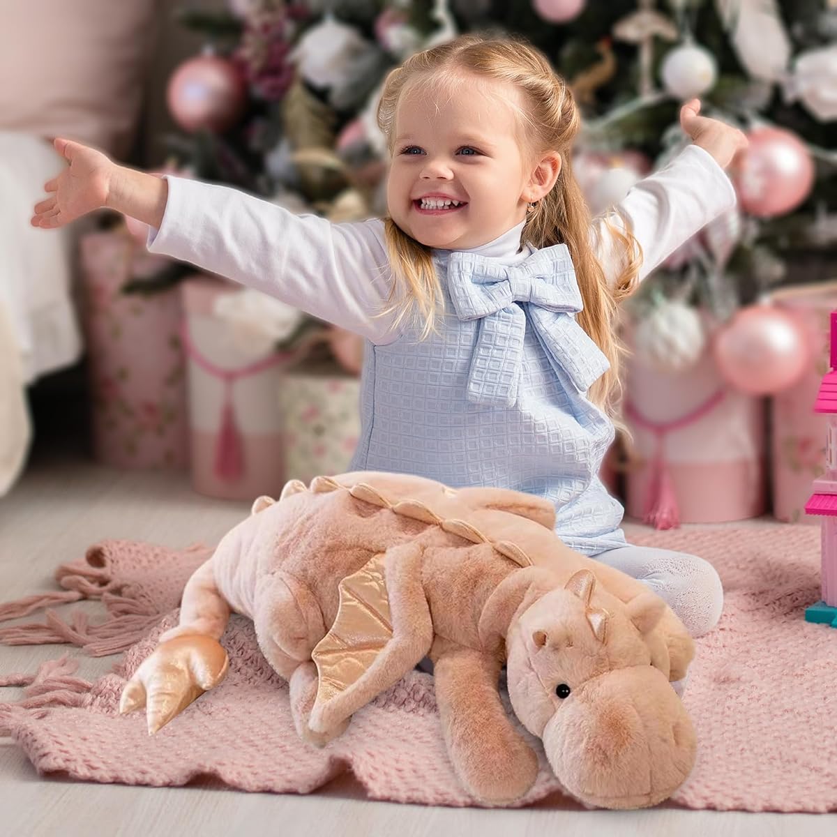 Winged Animal with Wings - Cute Soft Dinosaur Stuffed Animal Little Flying Dragon Plush Toy Pillow Doll Christmas Birthday Gift for Kids Boys Girls (Pink, 27.55"/70cm)