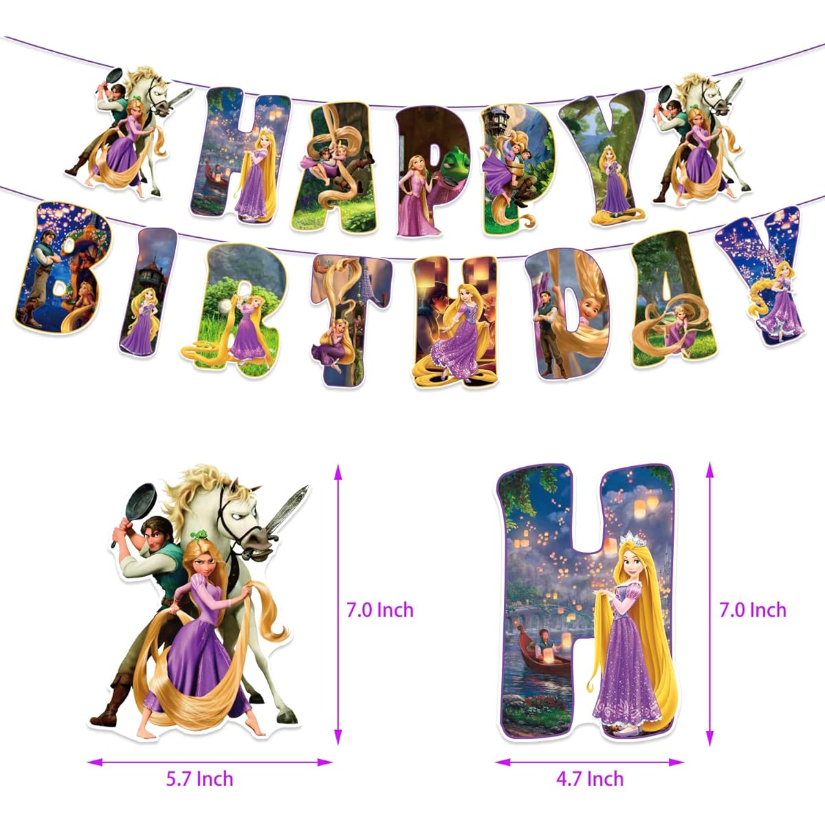 Rapunzel Birthday Decorations Cartoon Rapunzel Tangled Party Decorations Banner Hanging Swirls Kids Boys Girls Happy Birthday Banner
